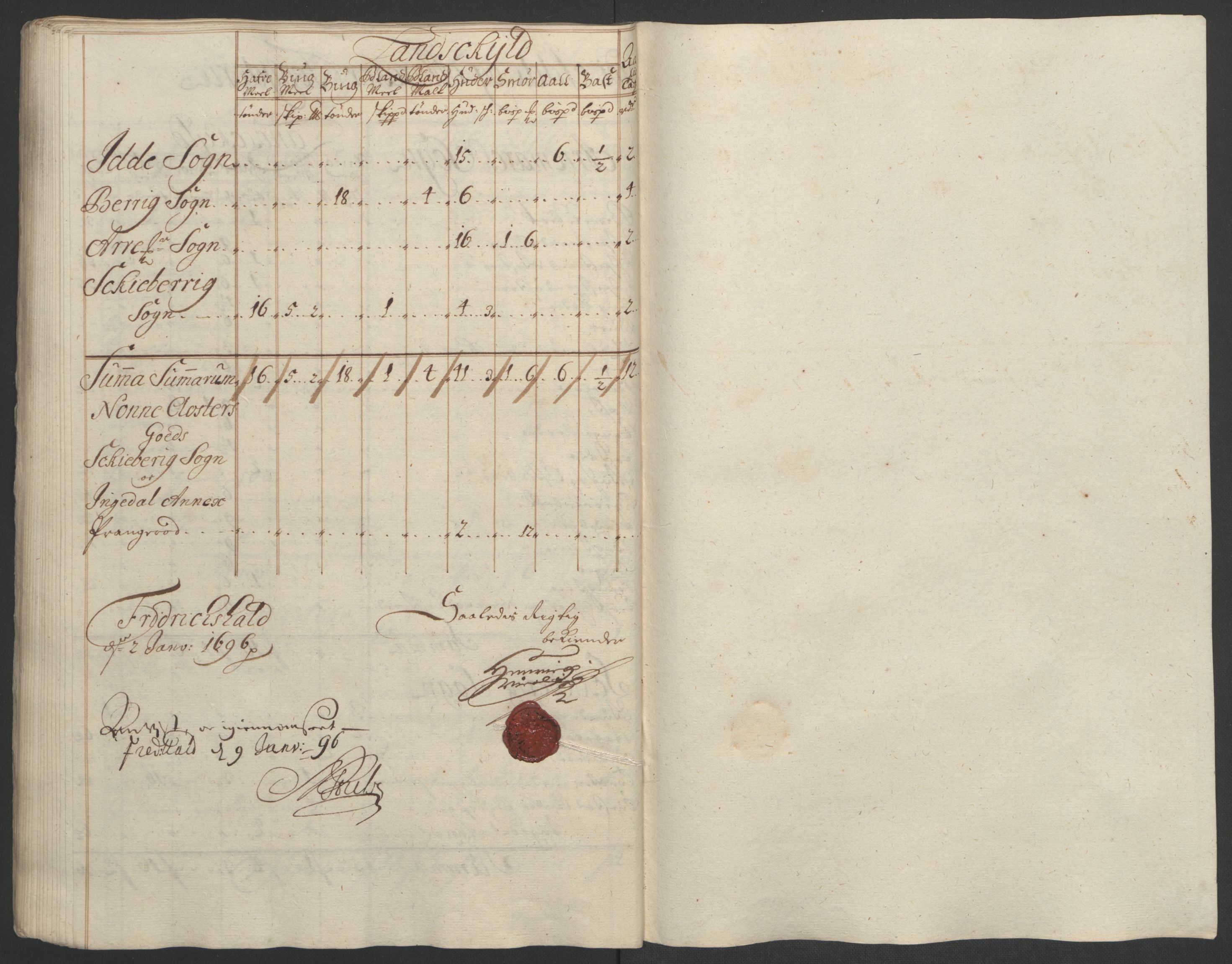 Rentekammeret inntil 1814, Reviderte regnskaper, Fogderegnskap, AV/RA-EA-4092/R01/L0012: Fogderegnskap Idd og Marker, 1694-1695, p. 202