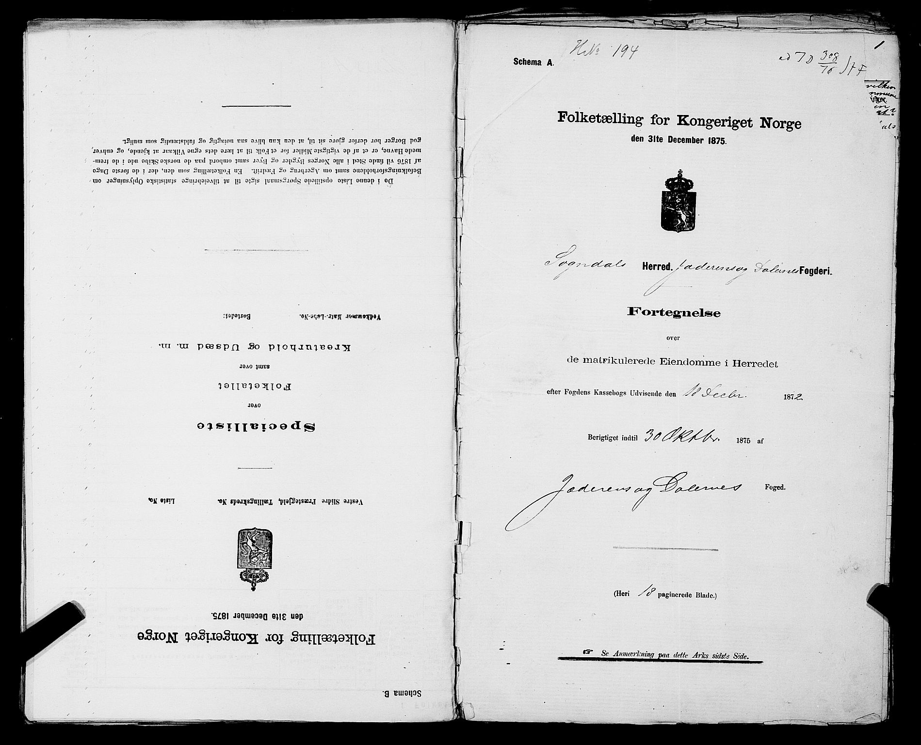 SAST, 1875 census for 1111L Sokndal/Sokndal, 1875, p. 30