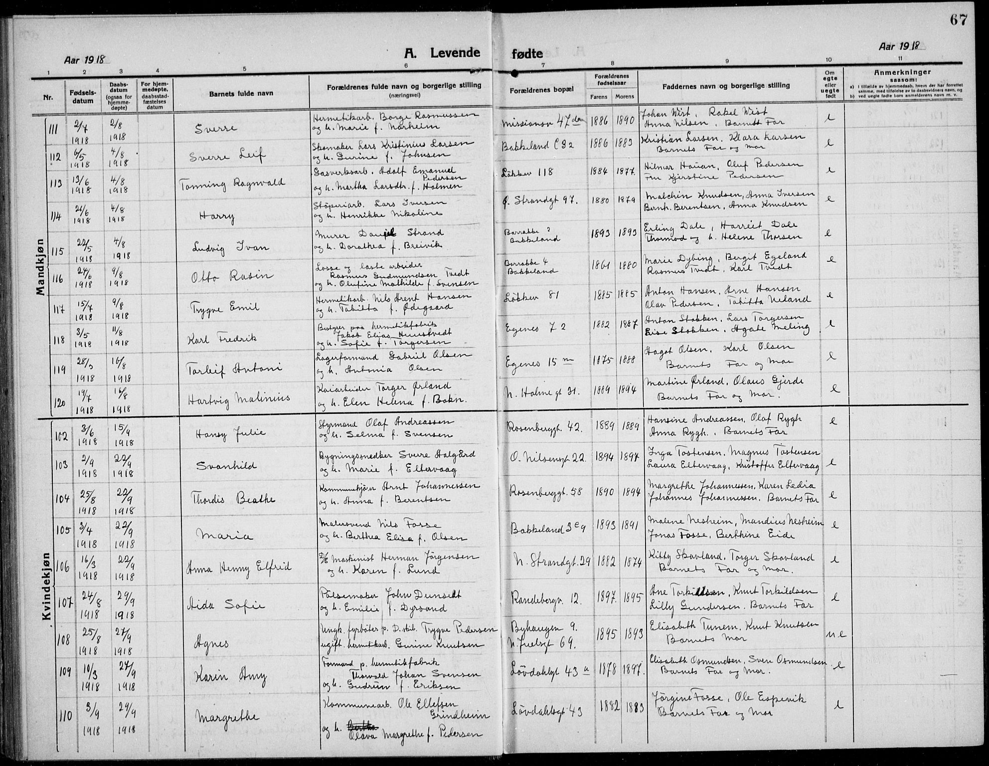 Domkirken sokneprestkontor, SAST/A-101812/001/30/30BB/L0019: Parish register (copy) no. B 19, 1915-1932, p. 67