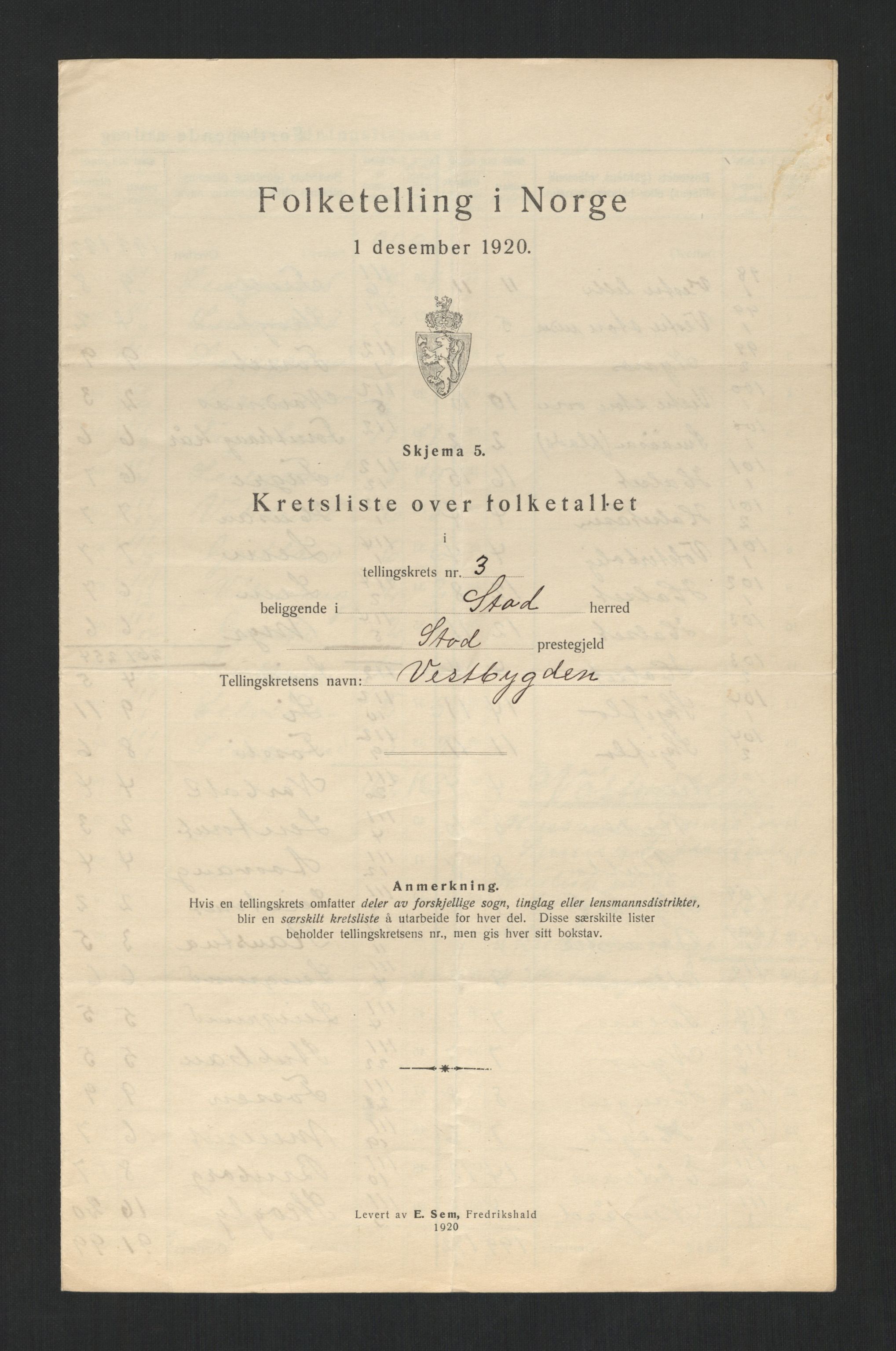 SAT, 1920 census for Stod, 1920, p. 13