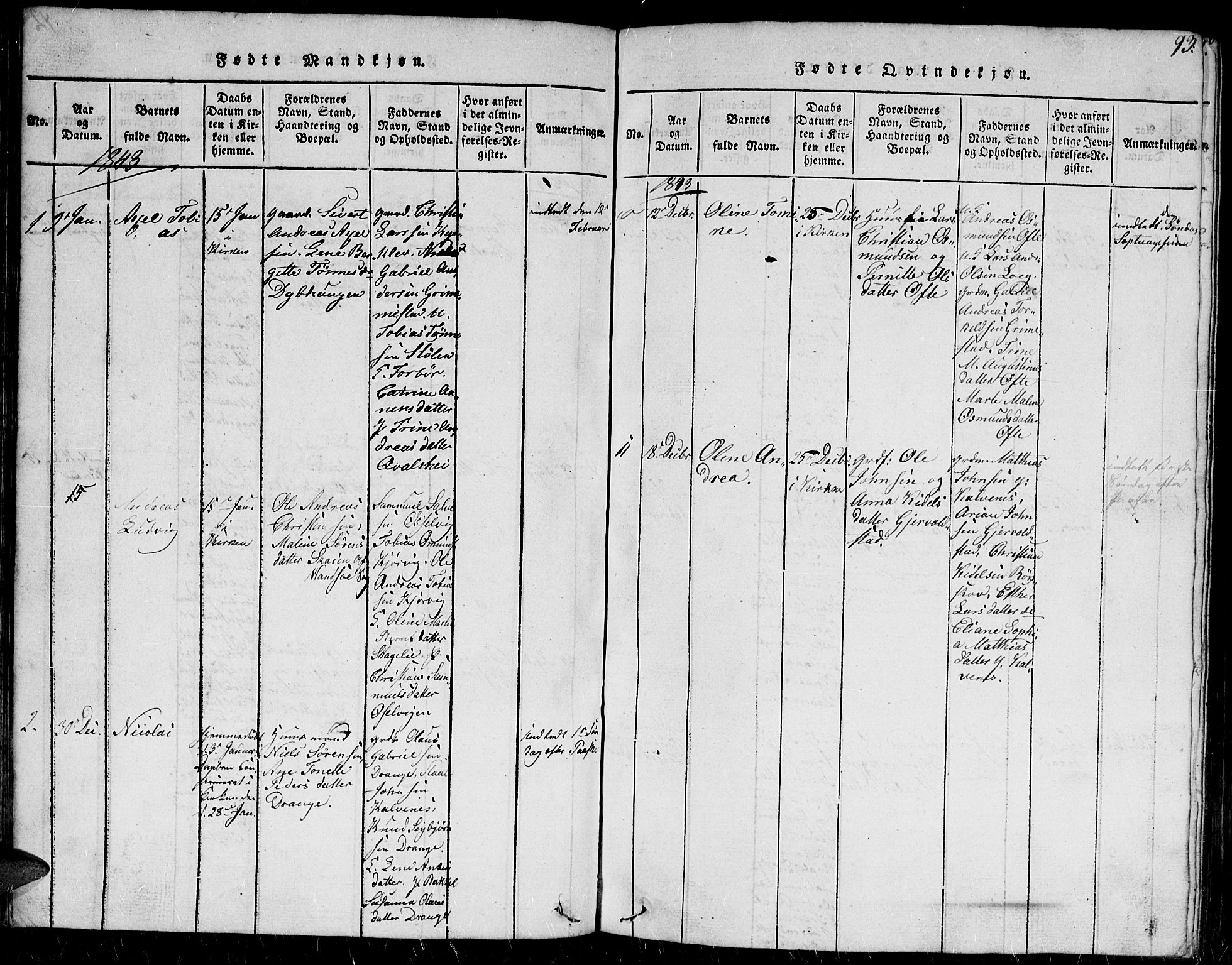 Herad sokneprestkontor, AV/SAK-1111-0018/F/Fb/Fba/L0001: Parish register (copy) no. B 1, 1815-1852, p. 93