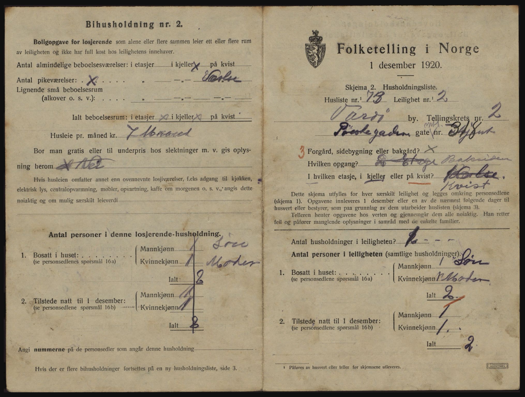 SATØ, 1920 census for Vardø, 1920, p. 2067