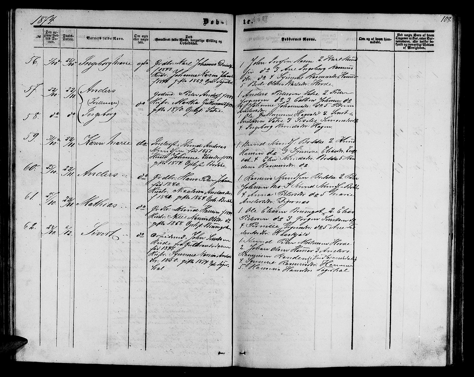 Ministerialprotokoller, klokkerbøker og fødselsregistre - Møre og Romsdal, AV/SAT-A-1454/513/L0188: Parish register (copy) no. 513C02, 1865-1882, p. 108