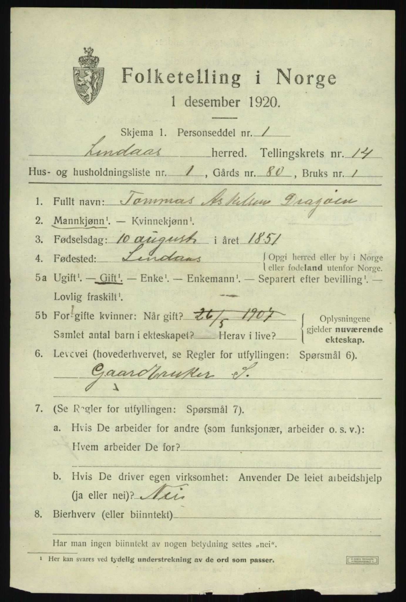 SAB, 1920 census for Lindås, 1920, p. 7215