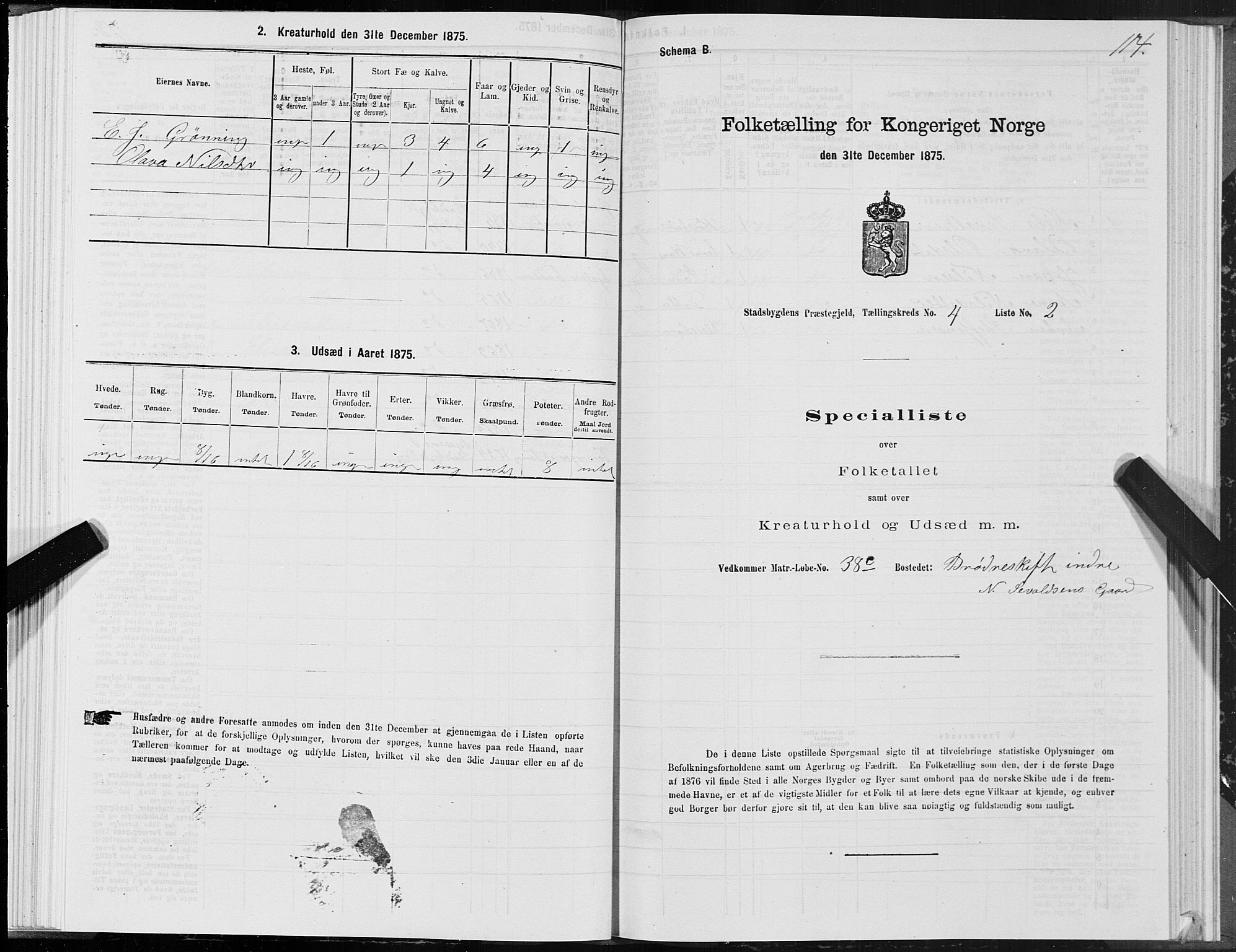 SAT, 1875 census for 1625P Stadsbygd, 1875, p. 2114