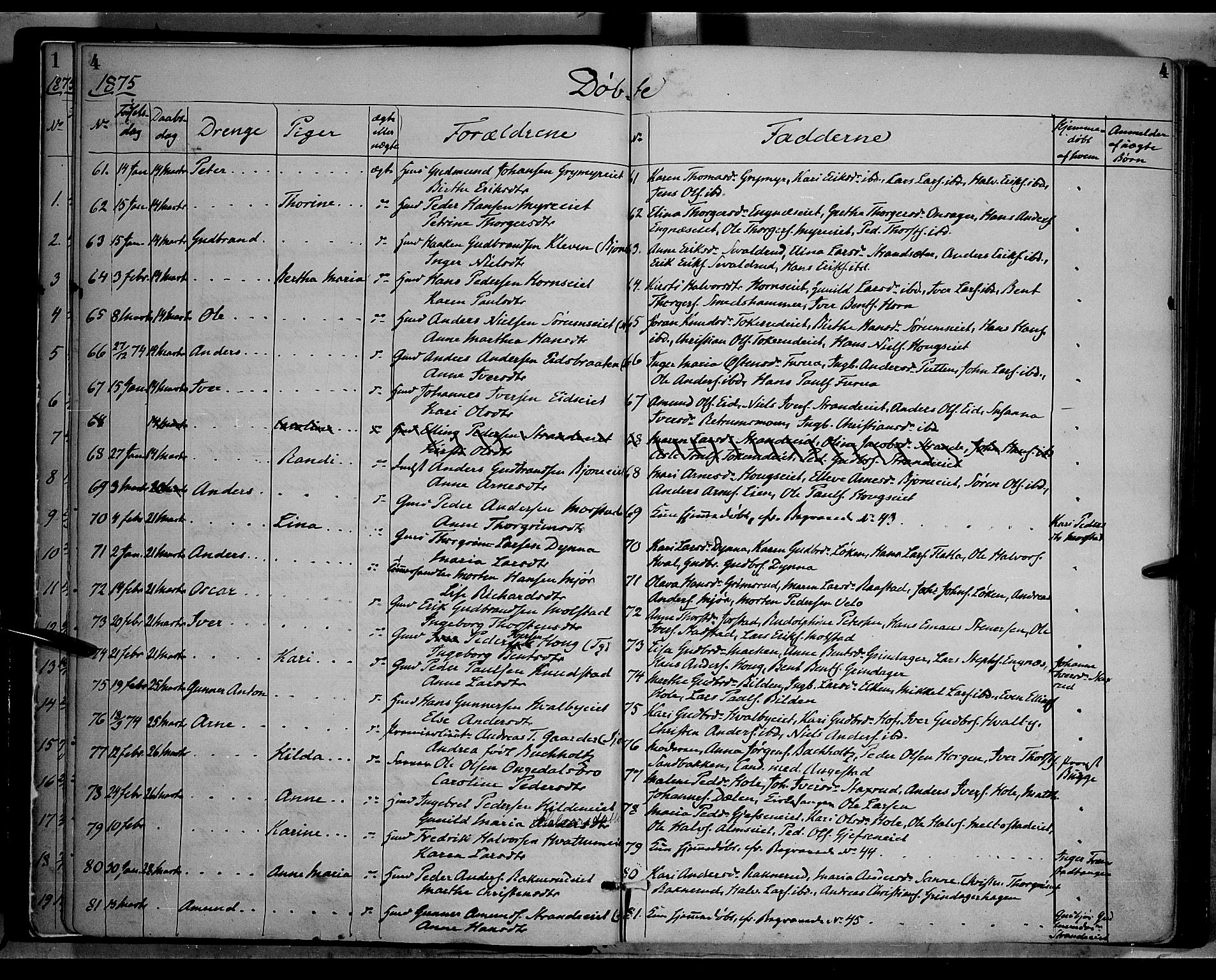 Gran prestekontor, AV/SAH-PREST-112/H/Ha/Haa/L0013: Parish register (official) no. 13, 1875-1879, p. 4