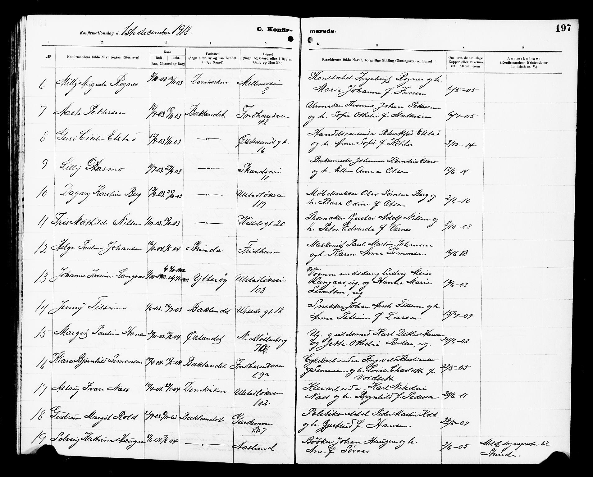 Ministerialprotokoller, klokkerbøker og fødselsregistre - Sør-Trøndelag, AV/SAT-A-1456/605/L0256: Parish register (copy) no. 605C03, 1916-1920, p. 197