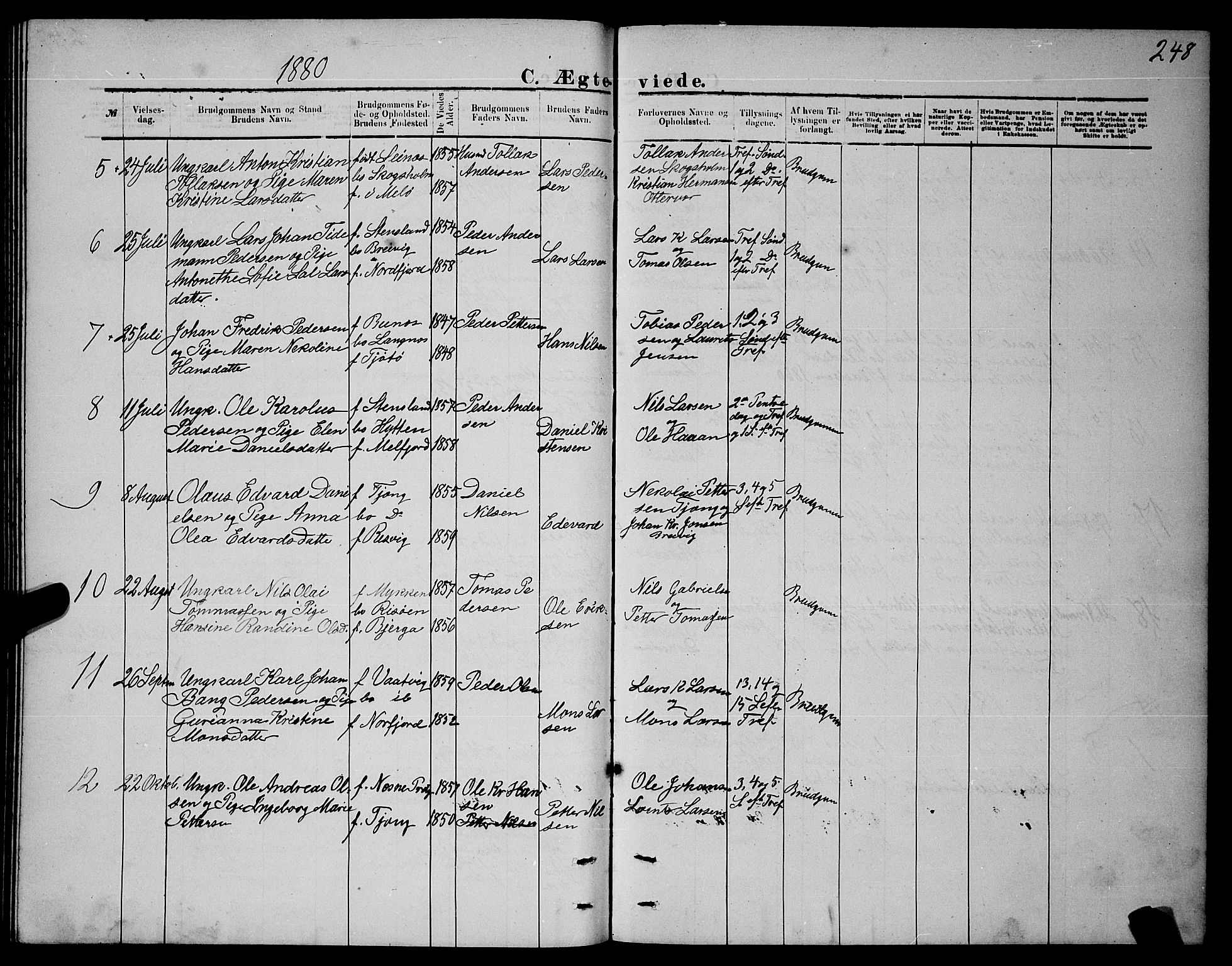 Ministerialprotokoller, klokkerbøker og fødselsregistre - Nordland, AV/SAT-A-1459/841/L0620: Parish register (copy) no. 841C04, 1877-1896, p. 248