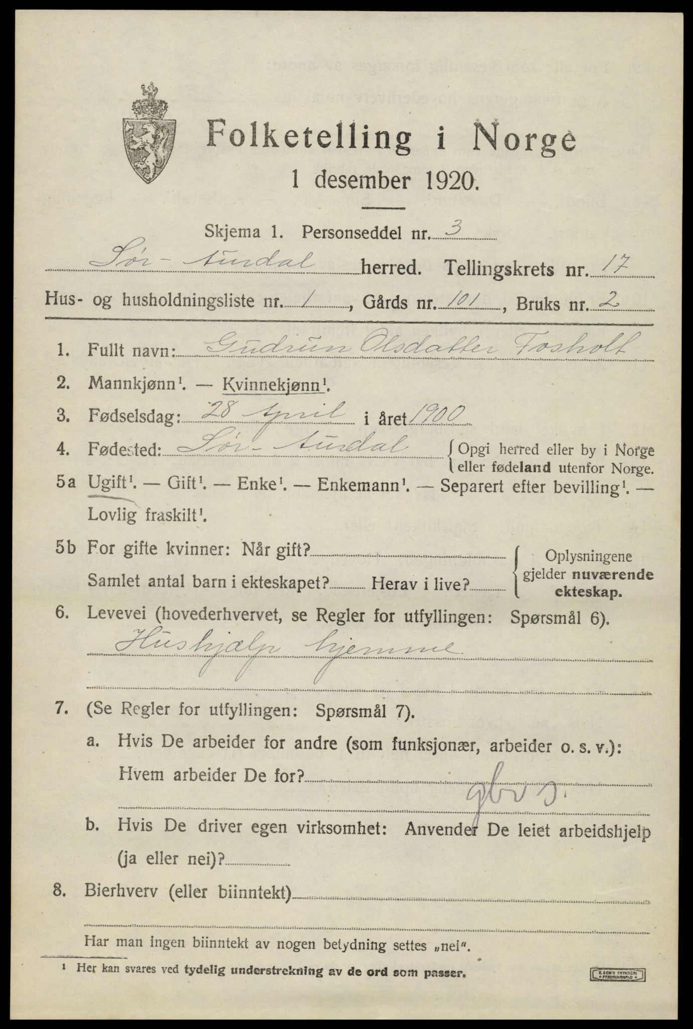 SAH, 1920 census for Sør-Aurdal, 1920, p. 9777