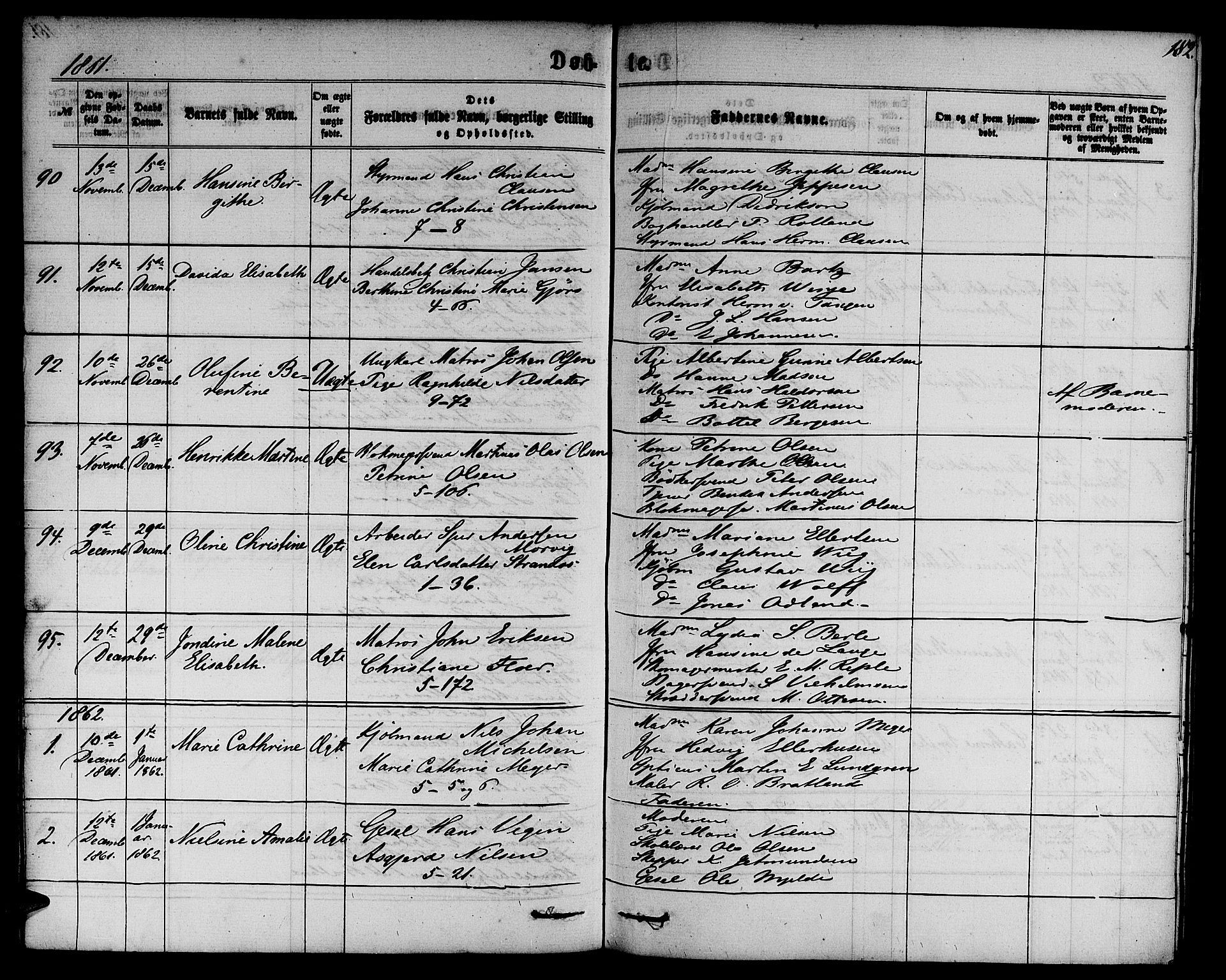 Nykirken Sokneprestembete, SAB/A-77101/H/Hab: Parish register (copy) no. B 2, 1859-1868, p. 182