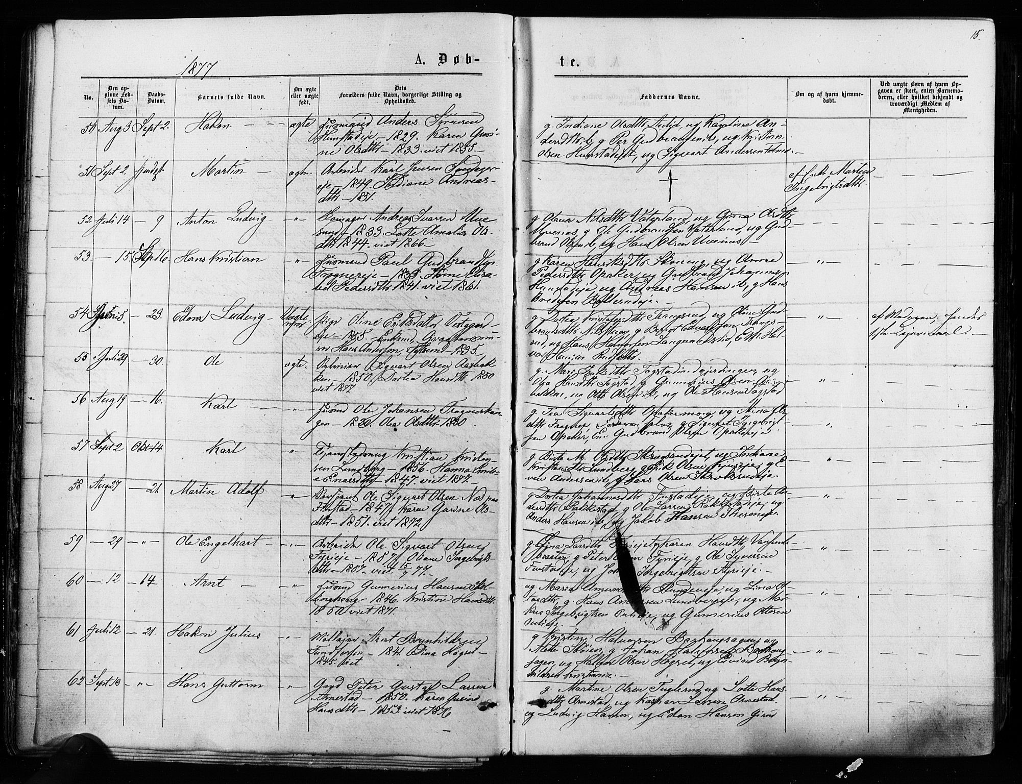 Nes prestekontor Kirkebøker, AV/SAO-A-10410/F/Fa/L0009: Parish register (official) no. I 9, 1875-1882, p. 15