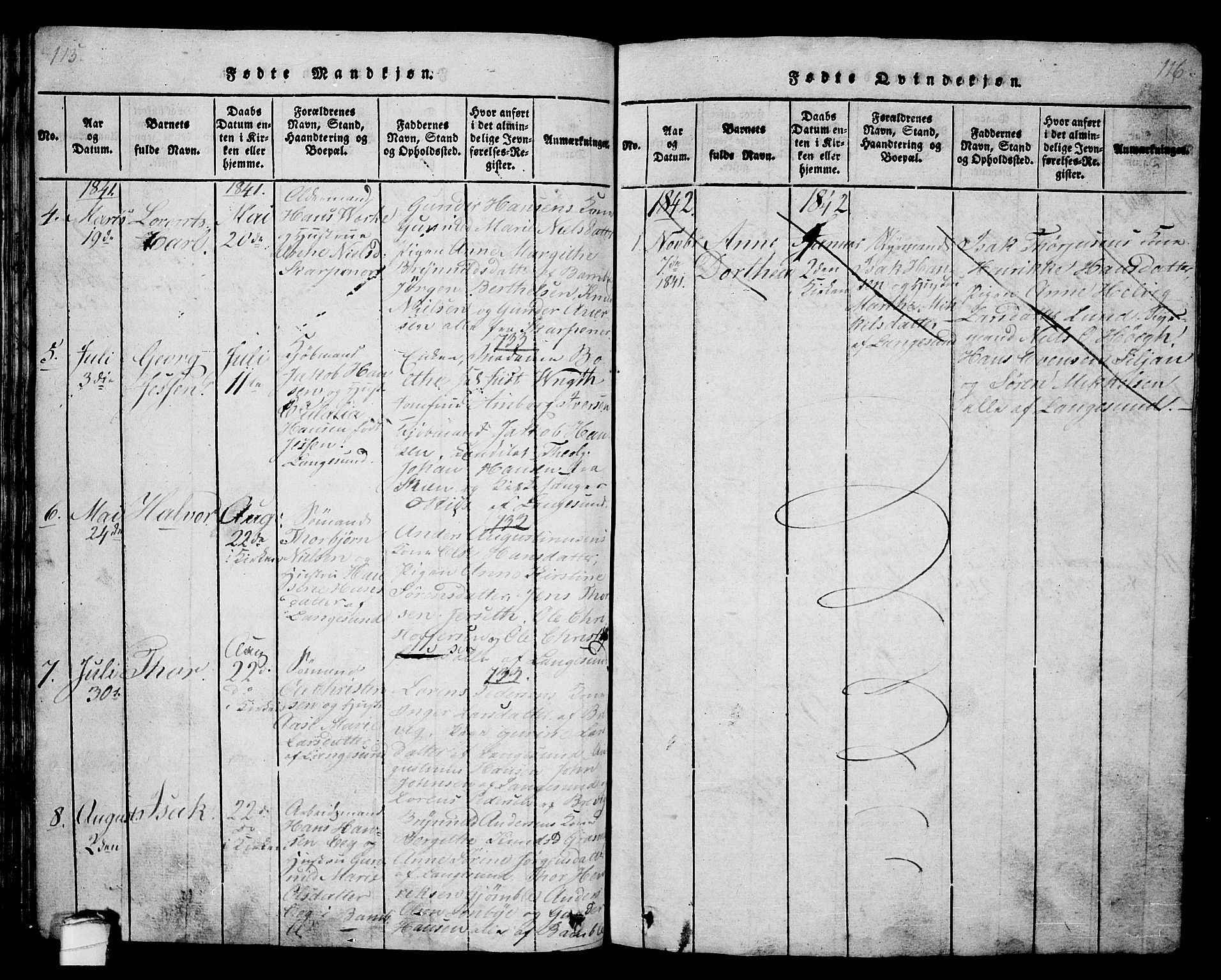 Langesund kirkebøker, AV/SAKO-A-280/G/Ga/L0003: Parish register (copy) no. 3, 1815-1858, p. 115-116