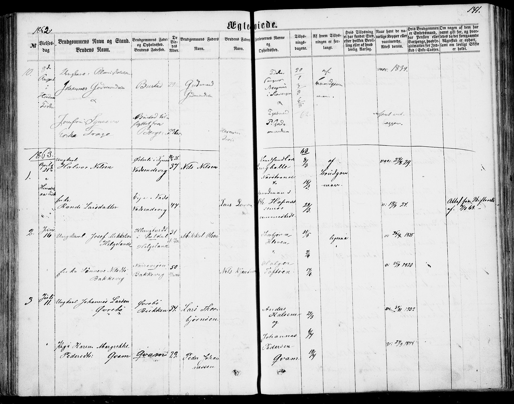 Nedstrand sokneprestkontor, SAST/A-101841/01/IV: Parish register (official) no. A 9, 1861-1876, p. 141