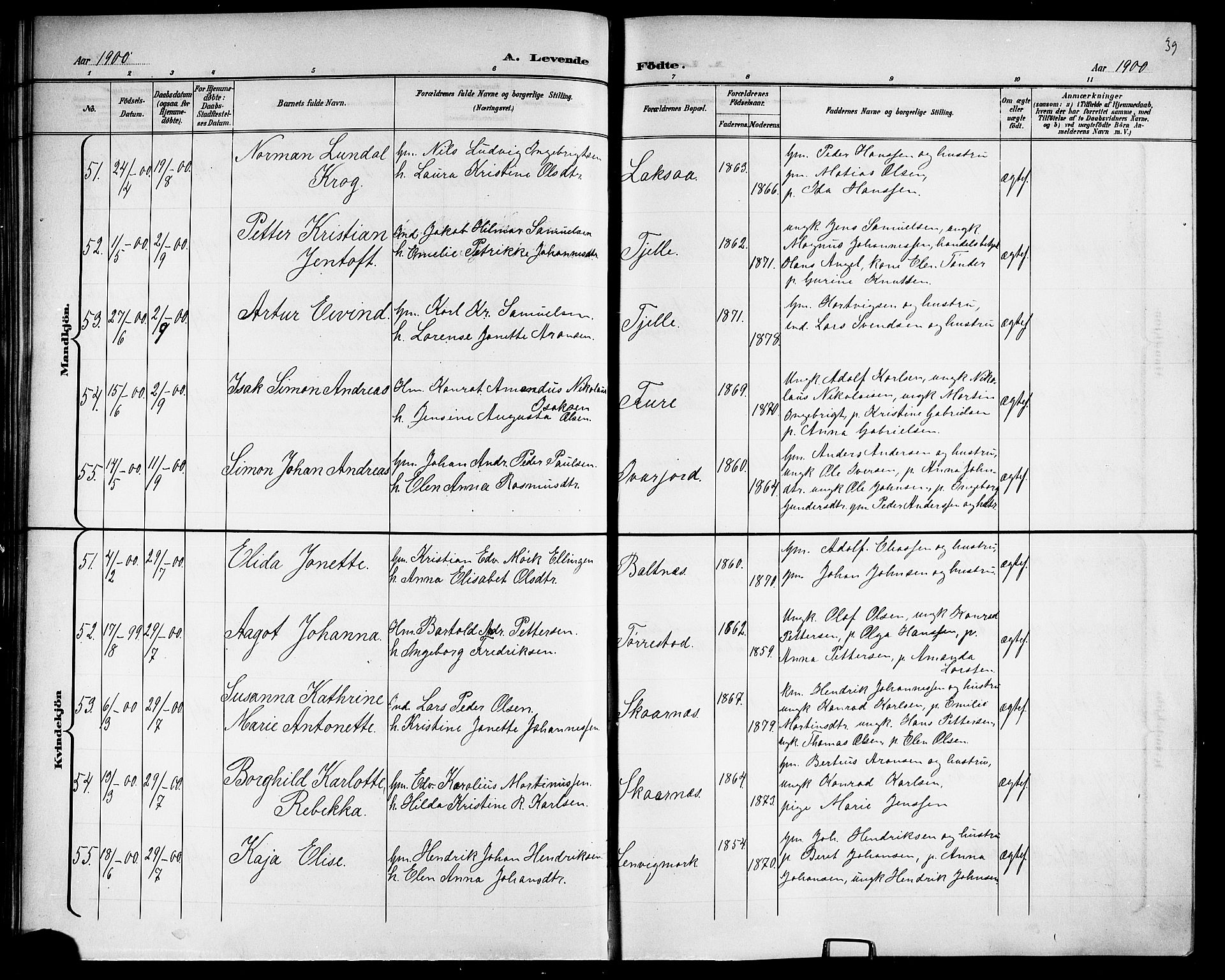 Ministerialprotokoller, klokkerbøker og fødselsregistre - Nordland, AV/SAT-A-1459/863/L0915: Parish register (copy) no. 863C05, 1898-1907, p. 39