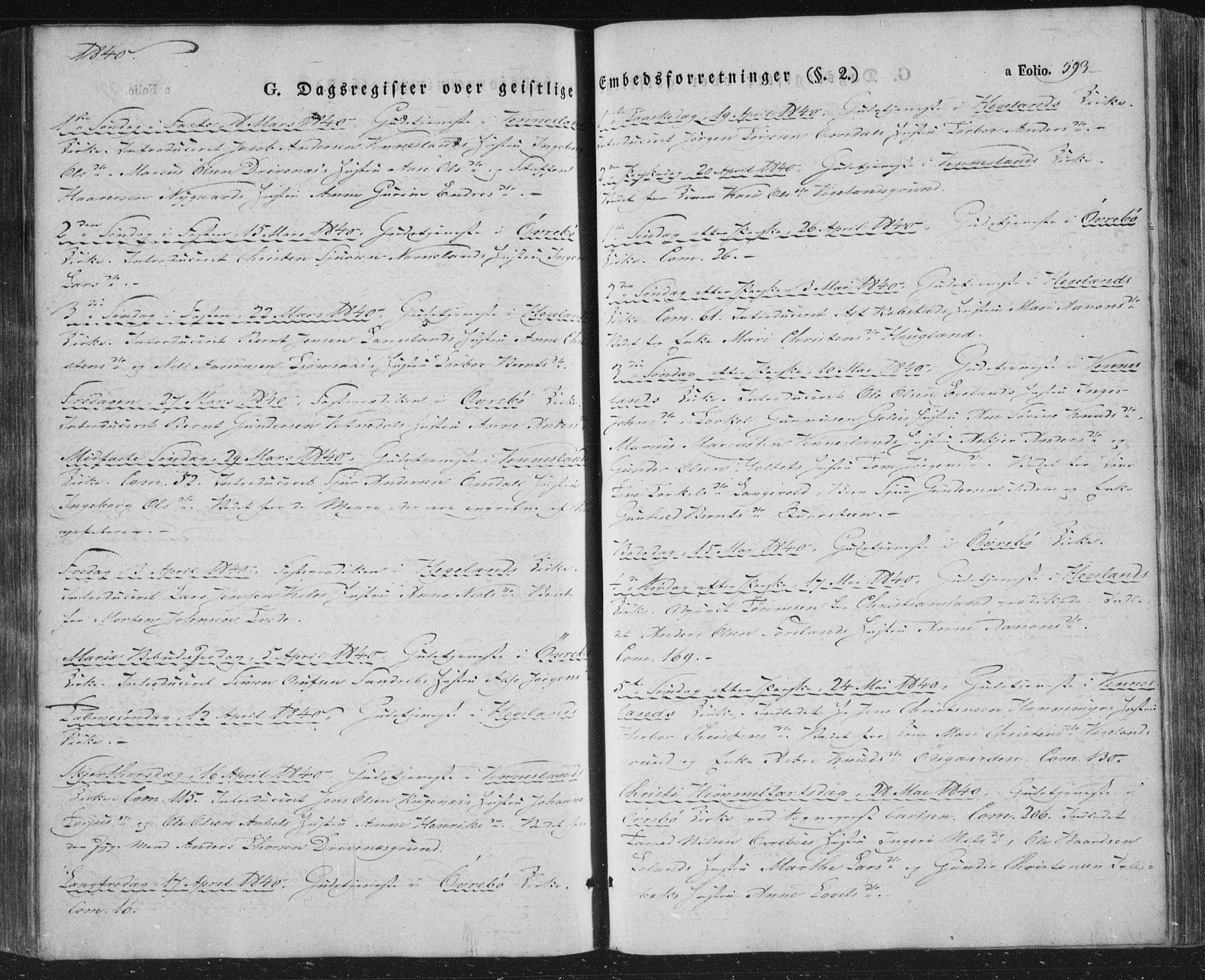 Vennesla sokneprestkontor, AV/SAK-1111-0045/Fa/Fac/L0004: Parish register (official) no. A 4, 1834-1855, p. 593