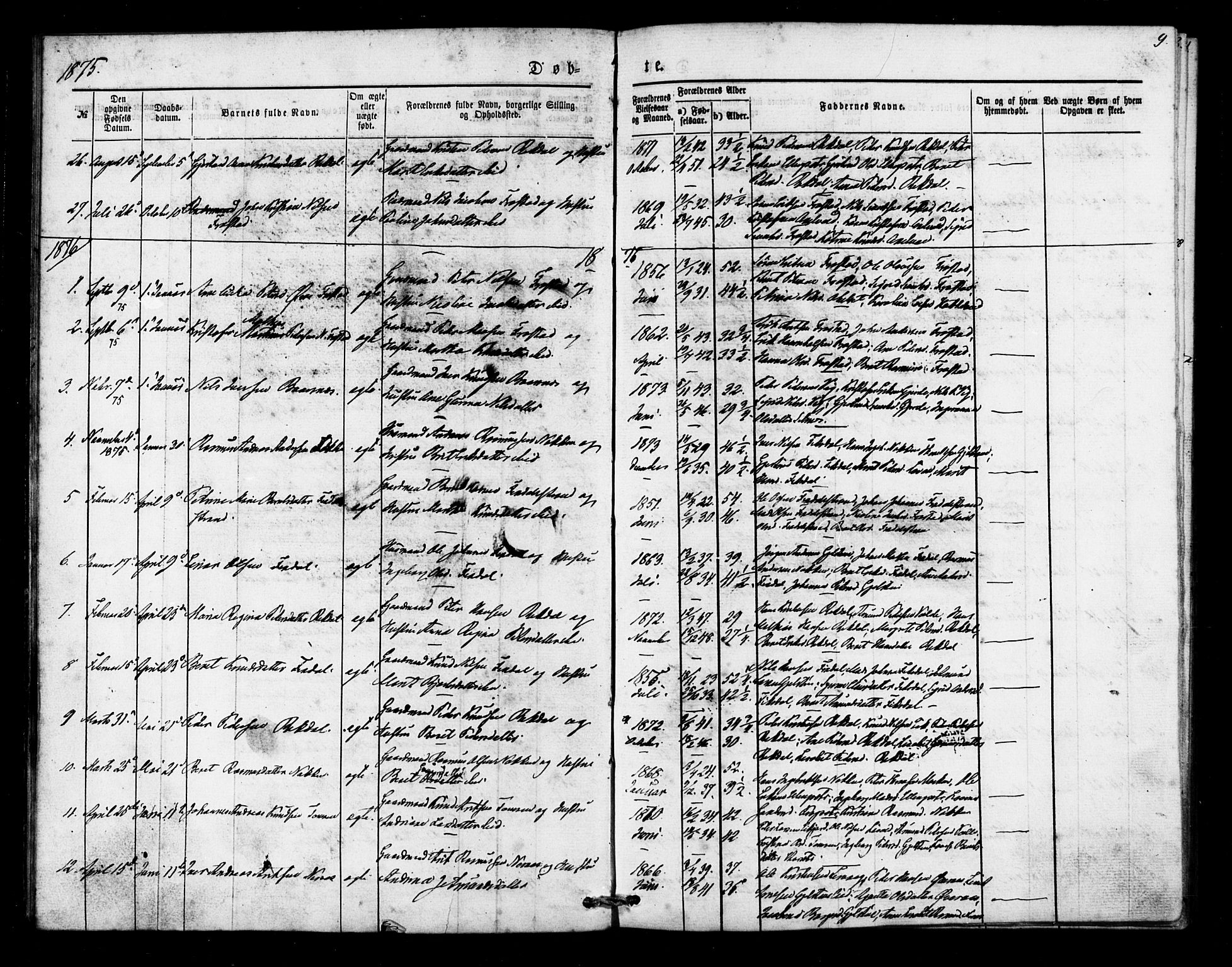 Ministerialprotokoller, klokkerbøker og fødselsregistre - Møre og Romsdal, AV/SAT-A-1454/540/L0540: Parish register (official) no. 540A01, 1872-1883, p. 9