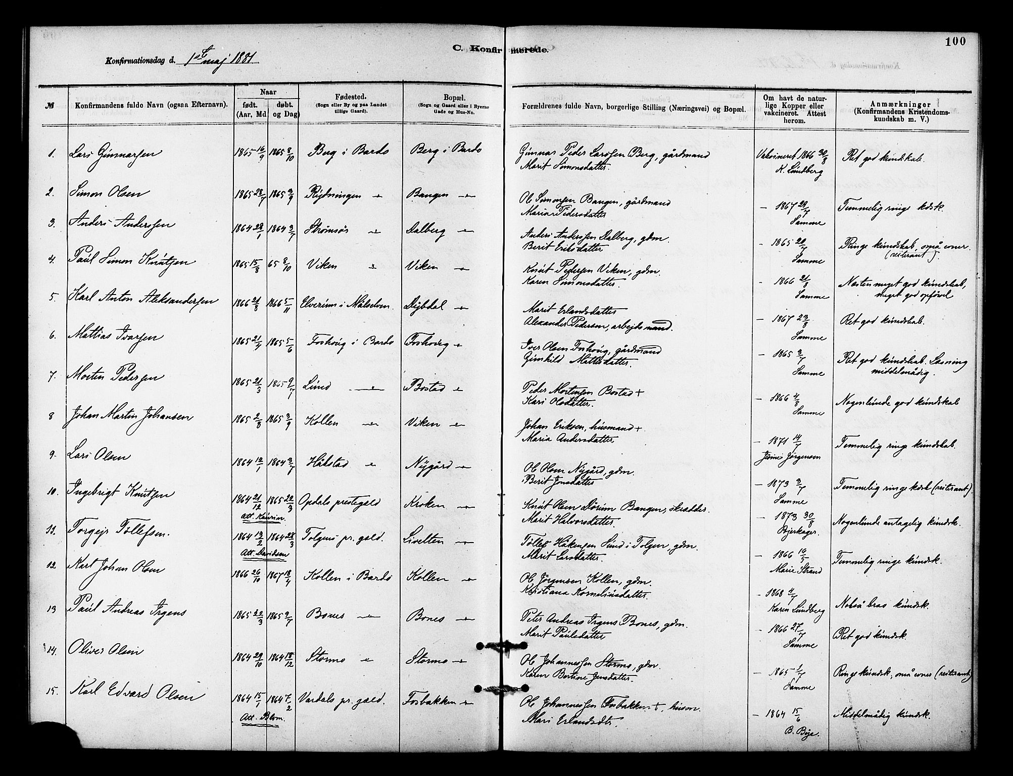 Målselv sokneprestembete, SATØ/S-1311/G/Ga/Gaa/L0009kirke: Parish register (official) no. 9, 1878-1889, p. 100
