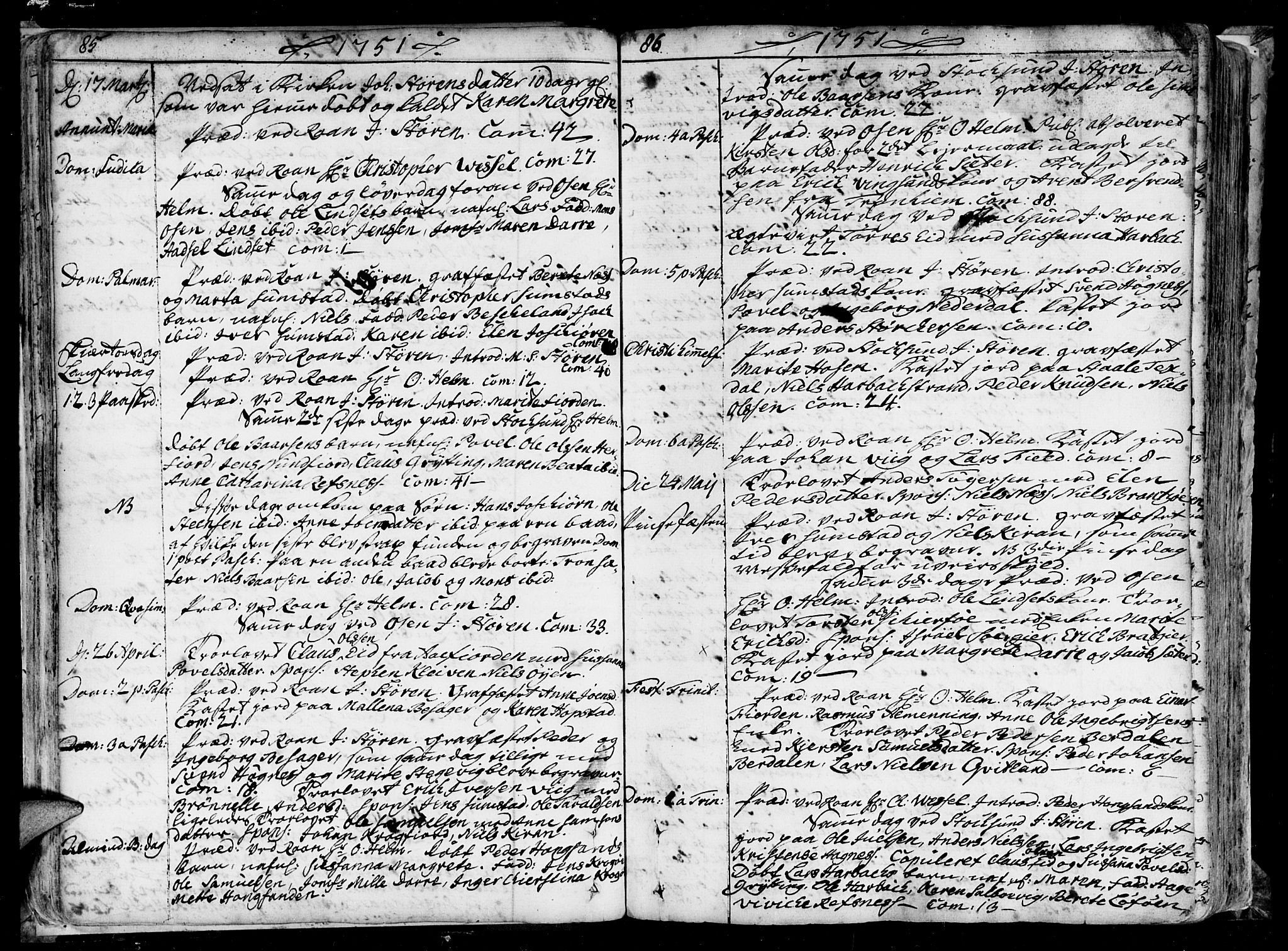 Ministerialprotokoller, klokkerbøker og fødselsregistre - Sør-Trøndelag, SAT/A-1456/657/L0700: Parish register (official) no. 657A01, 1732-1801, p. 84-85