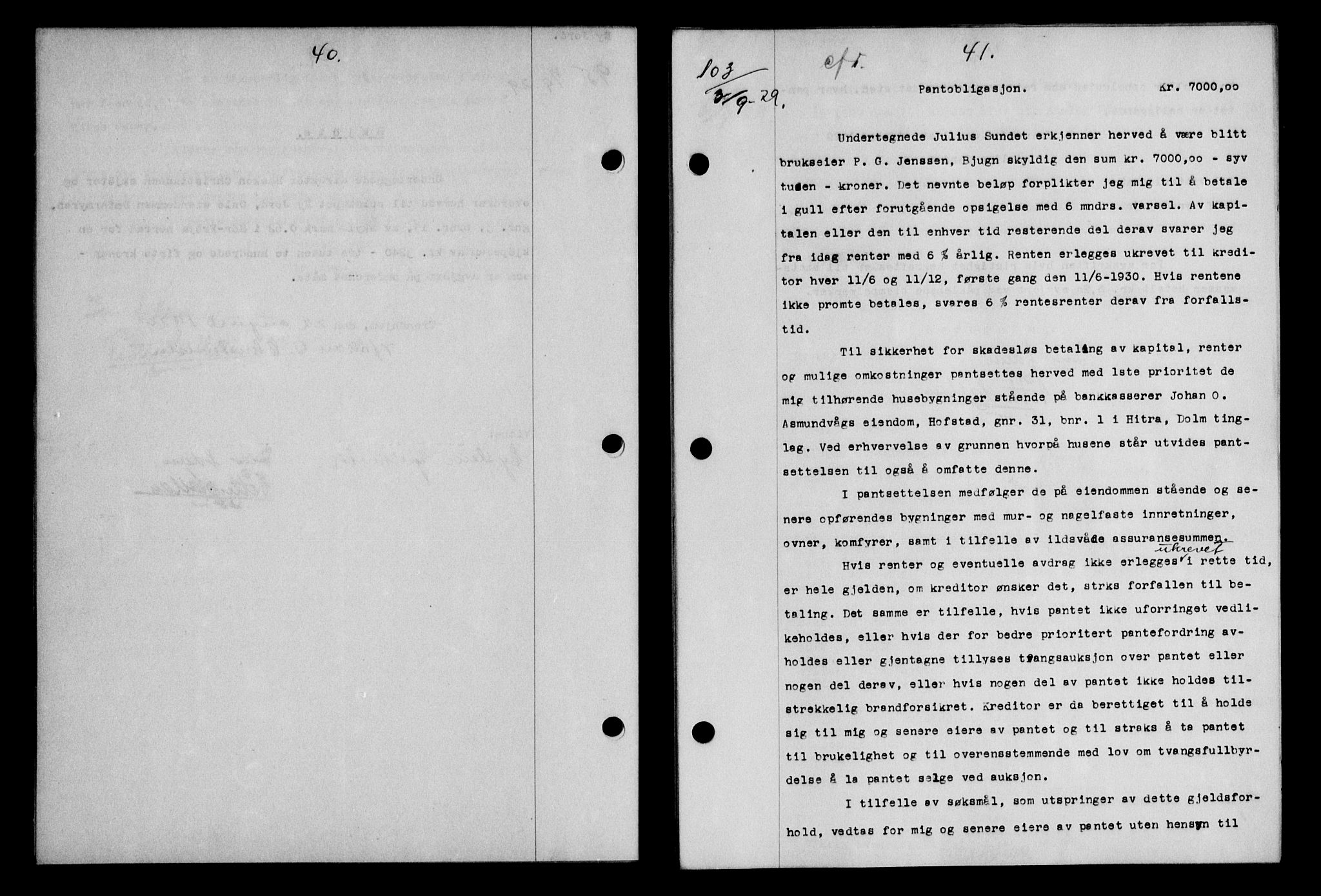 Hitra sorenskriveri, AV/SAT-A-0018/2/2C/2Ca/L0013: Mortgage book no. 13, 1929-1929, p. 40-41