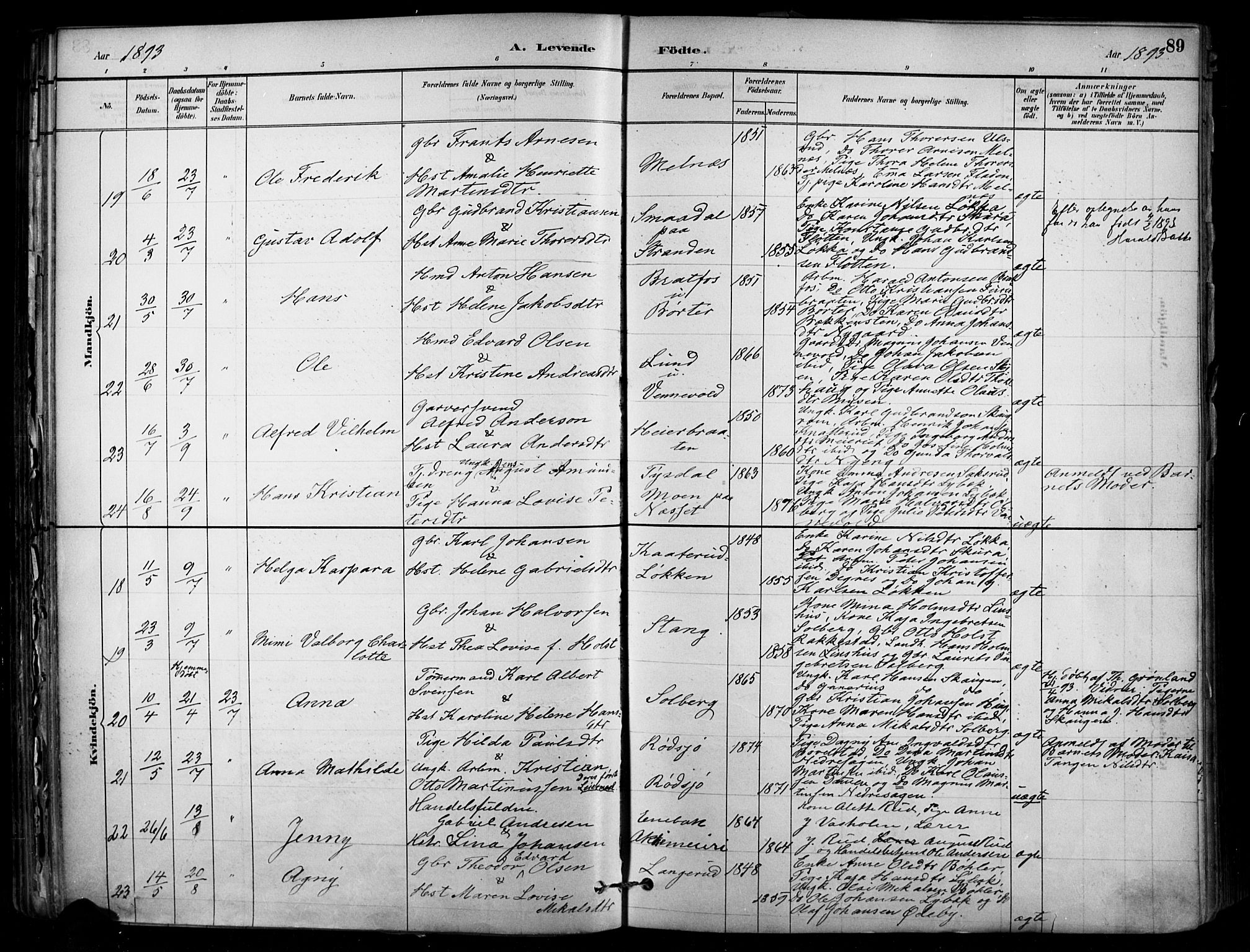 Enebakk prestekontor Kirkebøker, SAO/A-10171c/F/Fa/L0016: Parish register (official) no. I 16, 1883-1898, p. 89