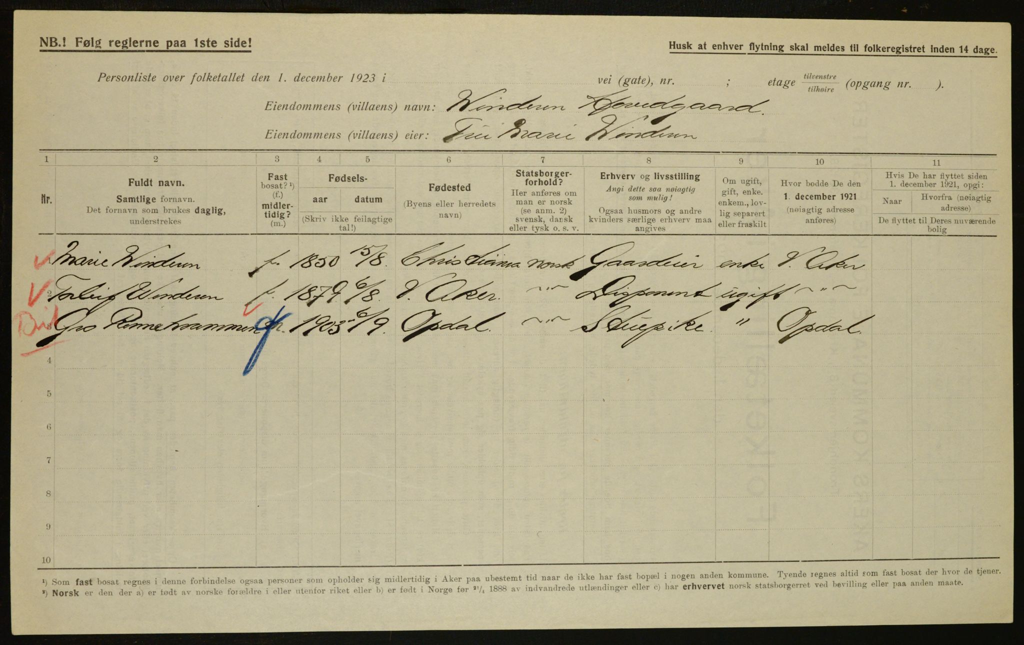 , Municipal Census 1923 for Aker, 1923, p. 8275