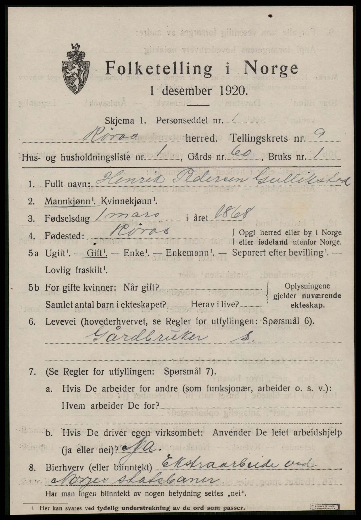 SAT, 1920 census for Røros, 1920, p. 7688