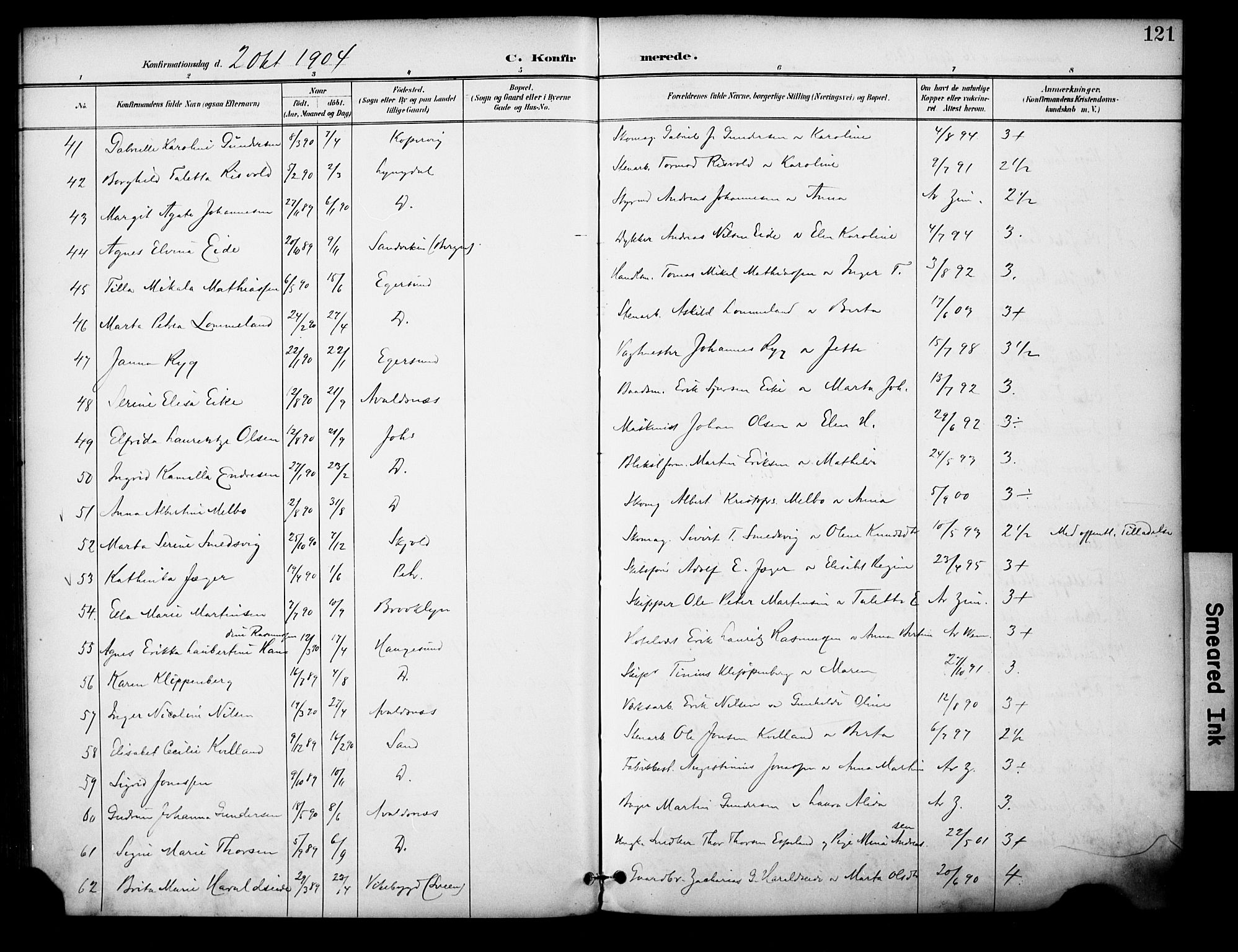 Domkirken sokneprestkontor, SAST/A-101812/001/30/30BA/L0031: Parish register (official) no. A 30, 1896-1916, p. 121
