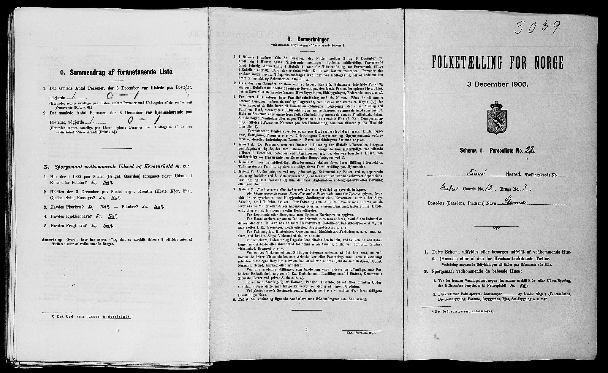 SAST, 1900 census for Finnøy, 1900, p. 182