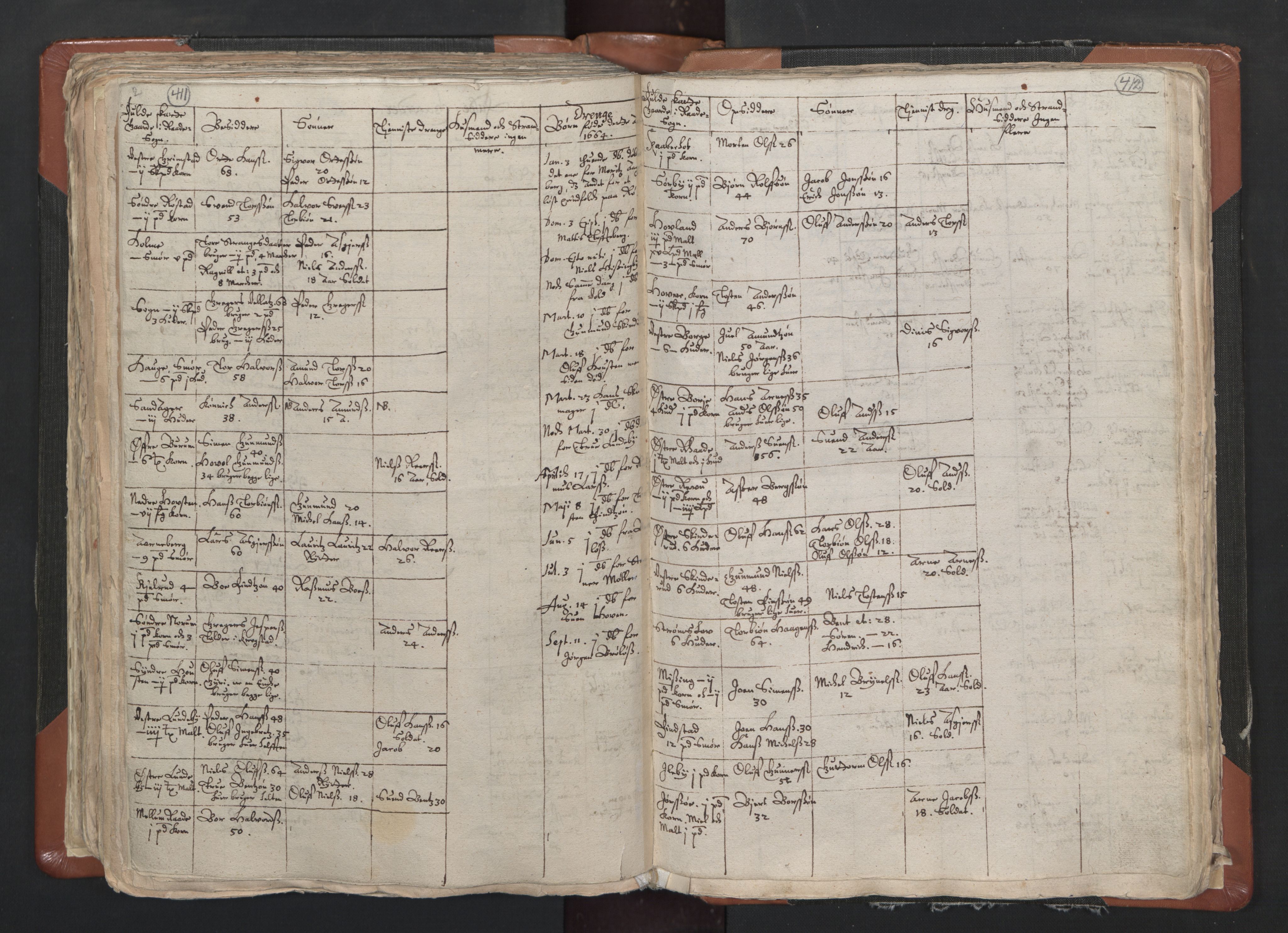 RA, Vicar's Census 1664-1666, no. 1: Nedre Borgesyssel deanery, 1664-1666, p. 411-412