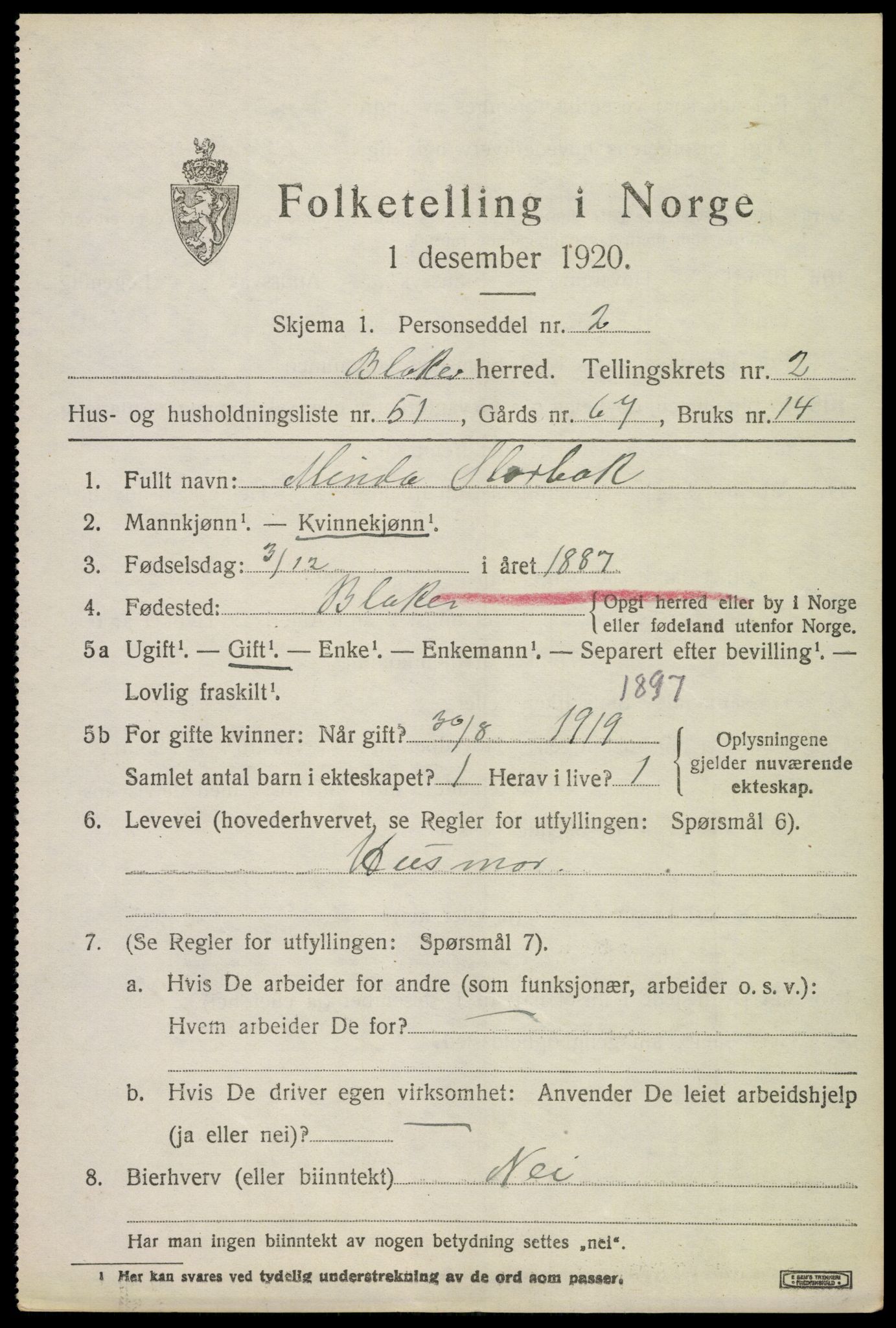 SAO, 1920 census for Blaker, 1920, p. 2021