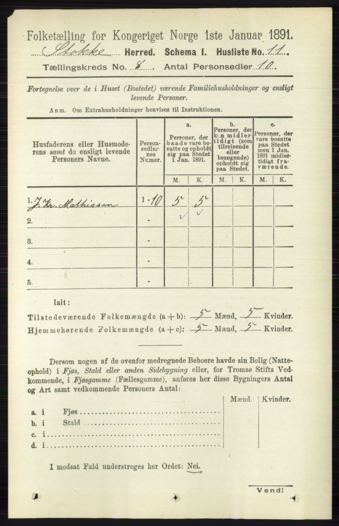 RA, 1891 census for 0720 Stokke, 1891, p. 4951