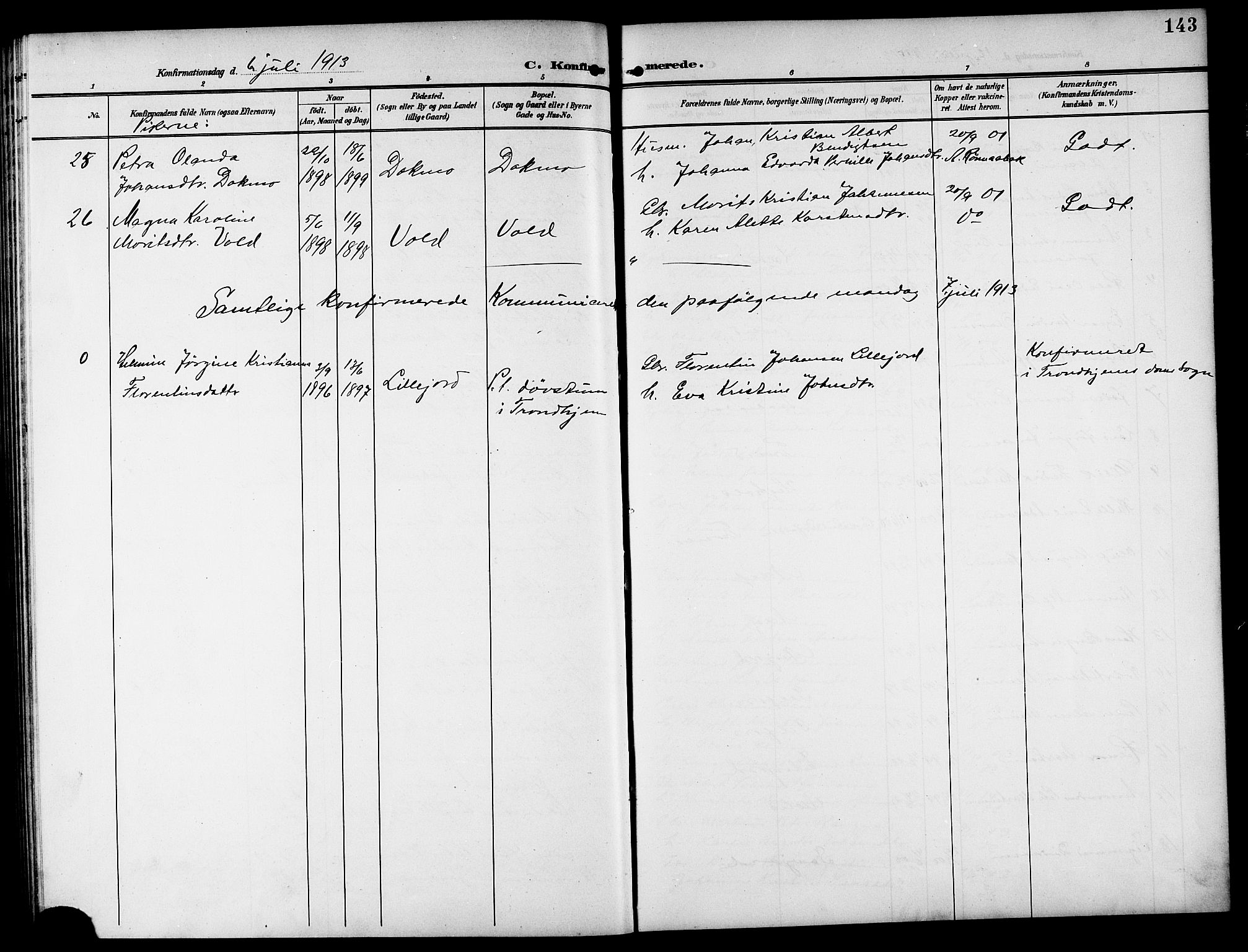 Ministerialprotokoller, klokkerbøker og fødselsregistre - Nordland, AV/SAT-A-1459/846/L0655: Parish register (copy) no. 846C05, 1902-1916, p. 143