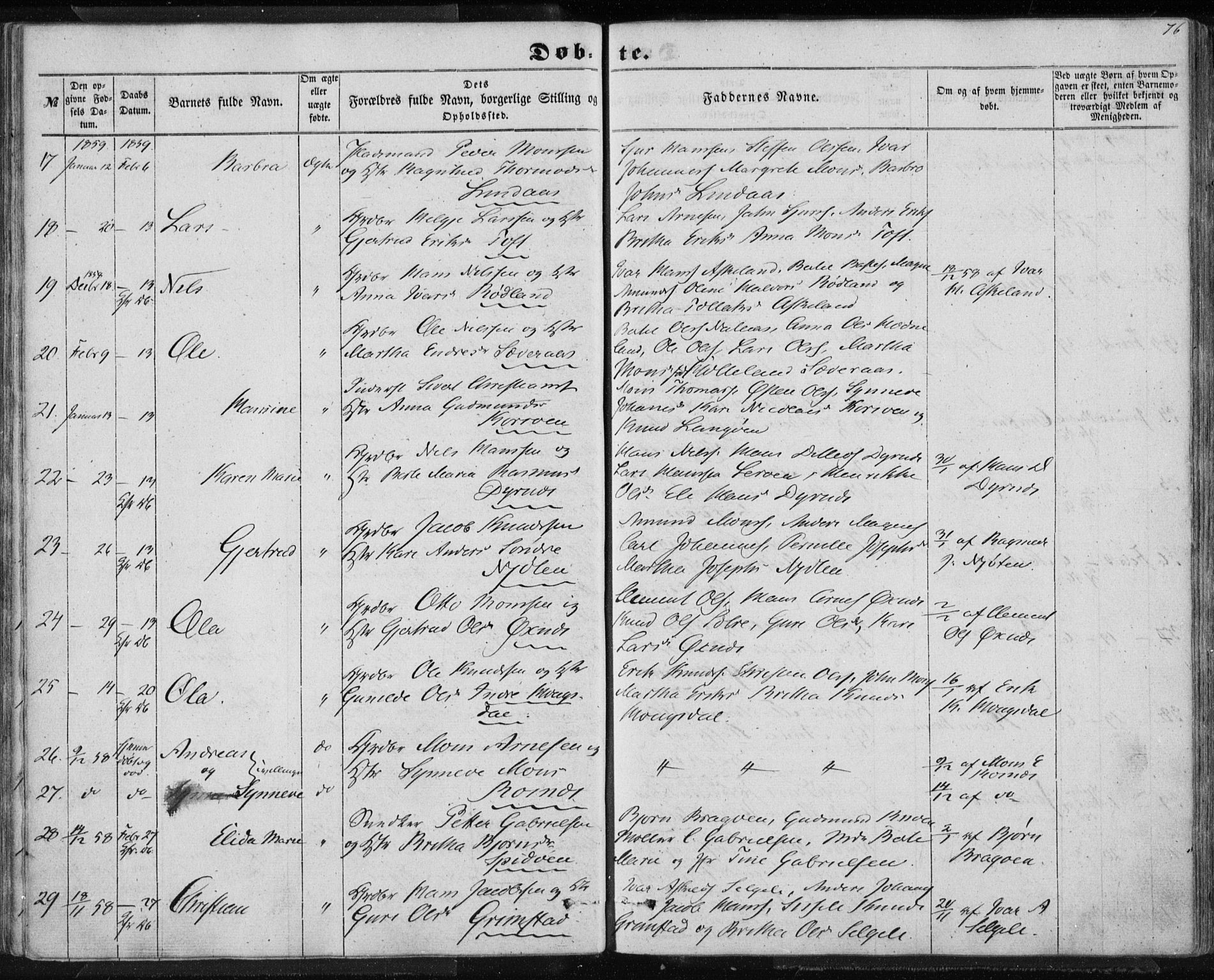 Lindås Sokneprestembete, SAB/A-76701/H/Haa: Parish register (official) no. A 11, 1854-1869, p. 76