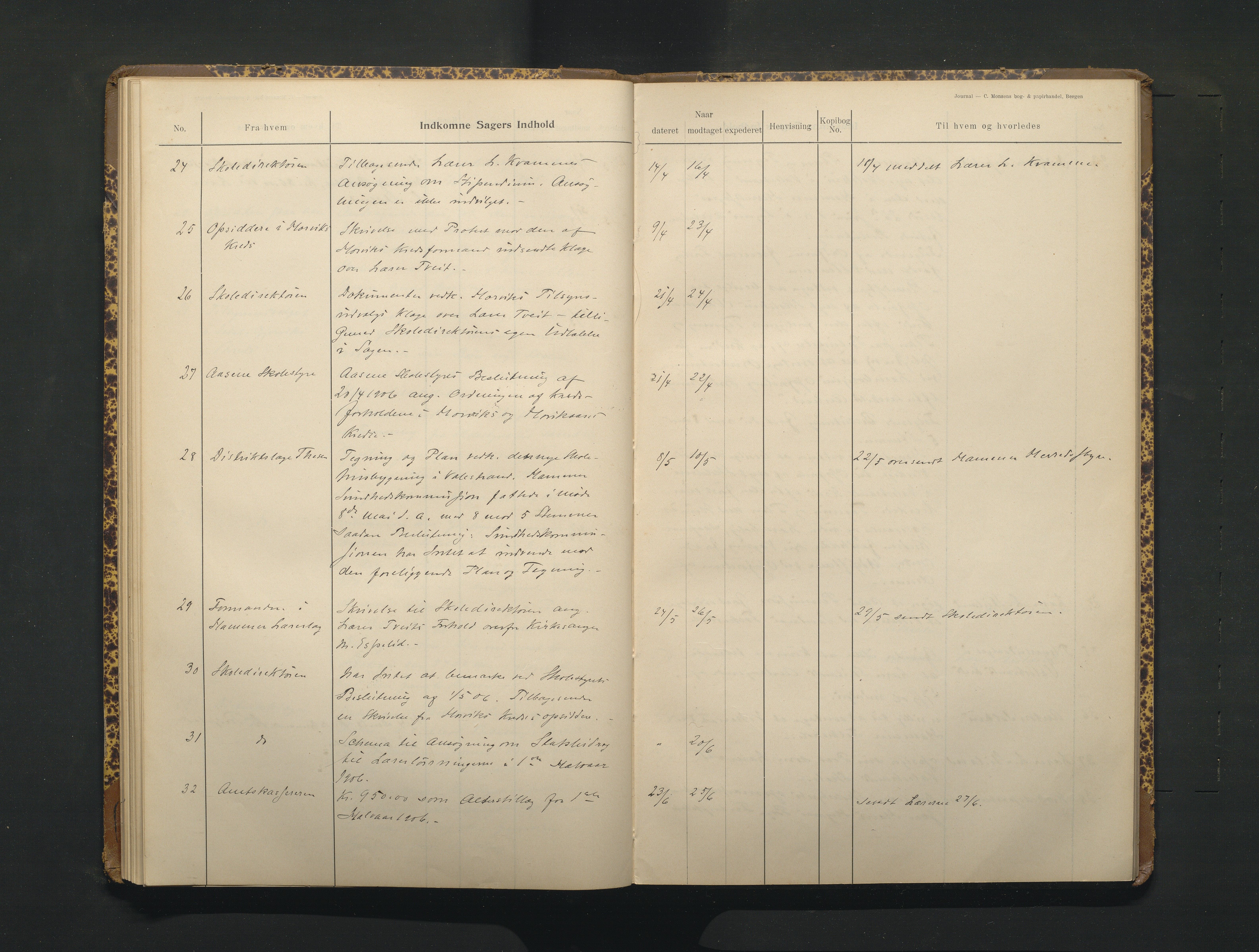 Hamre kommune. Skulestyret, IKAH/1254-211/C/Ca/L0003: Postjournal for Hamre skulestyre, 1901-1916