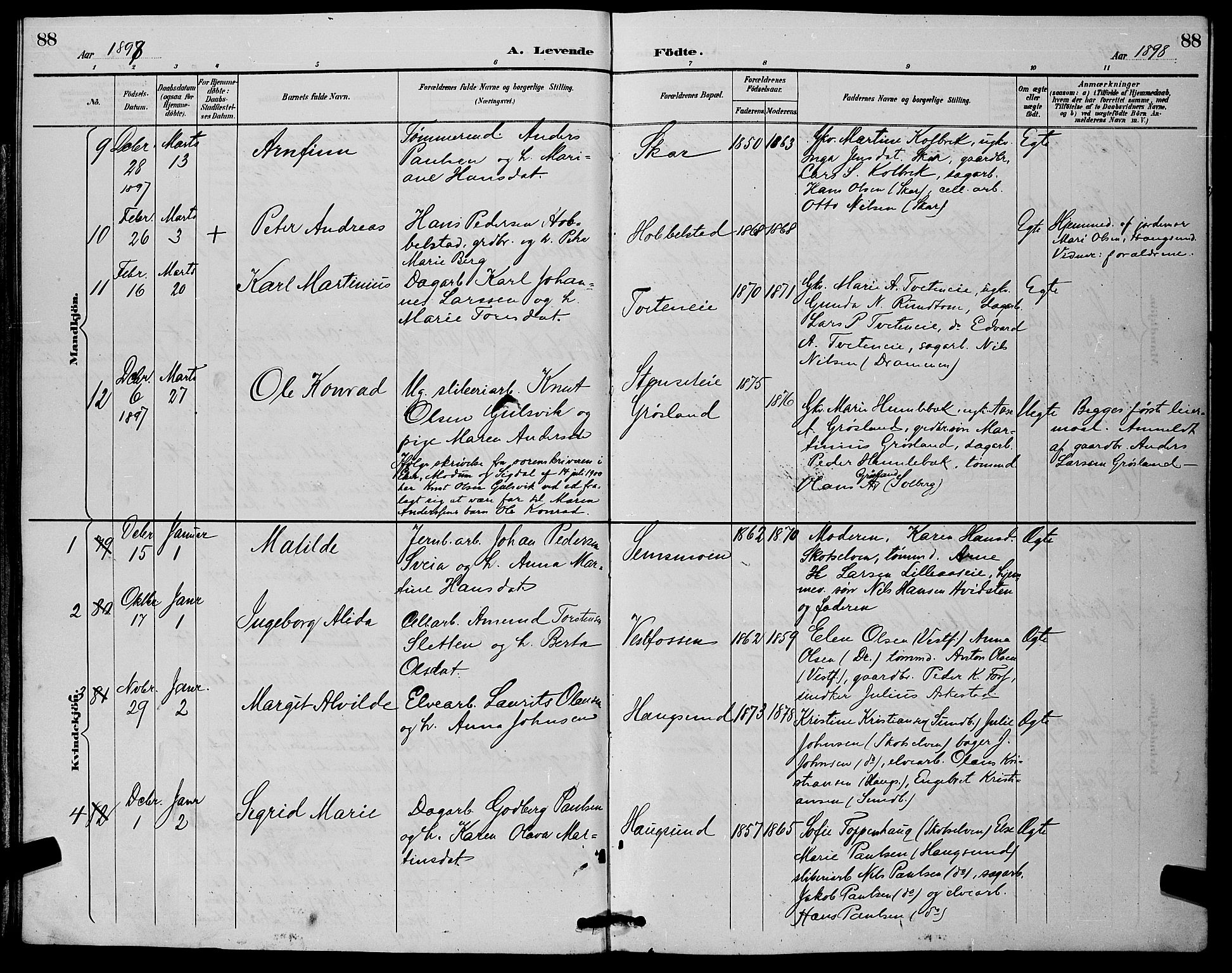 Eiker kirkebøker, AV/SAKO-A-4/G/Ga/L0007: Parish register (copy) no. I 7, 1893-1902, p. 88