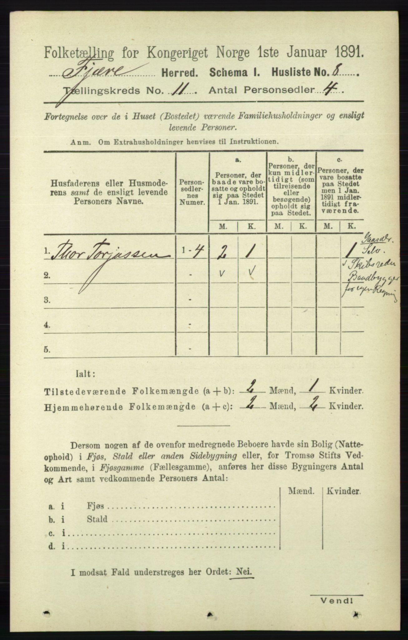 RA, 1891 census for 0923 Fjære, 1891, p. 5467