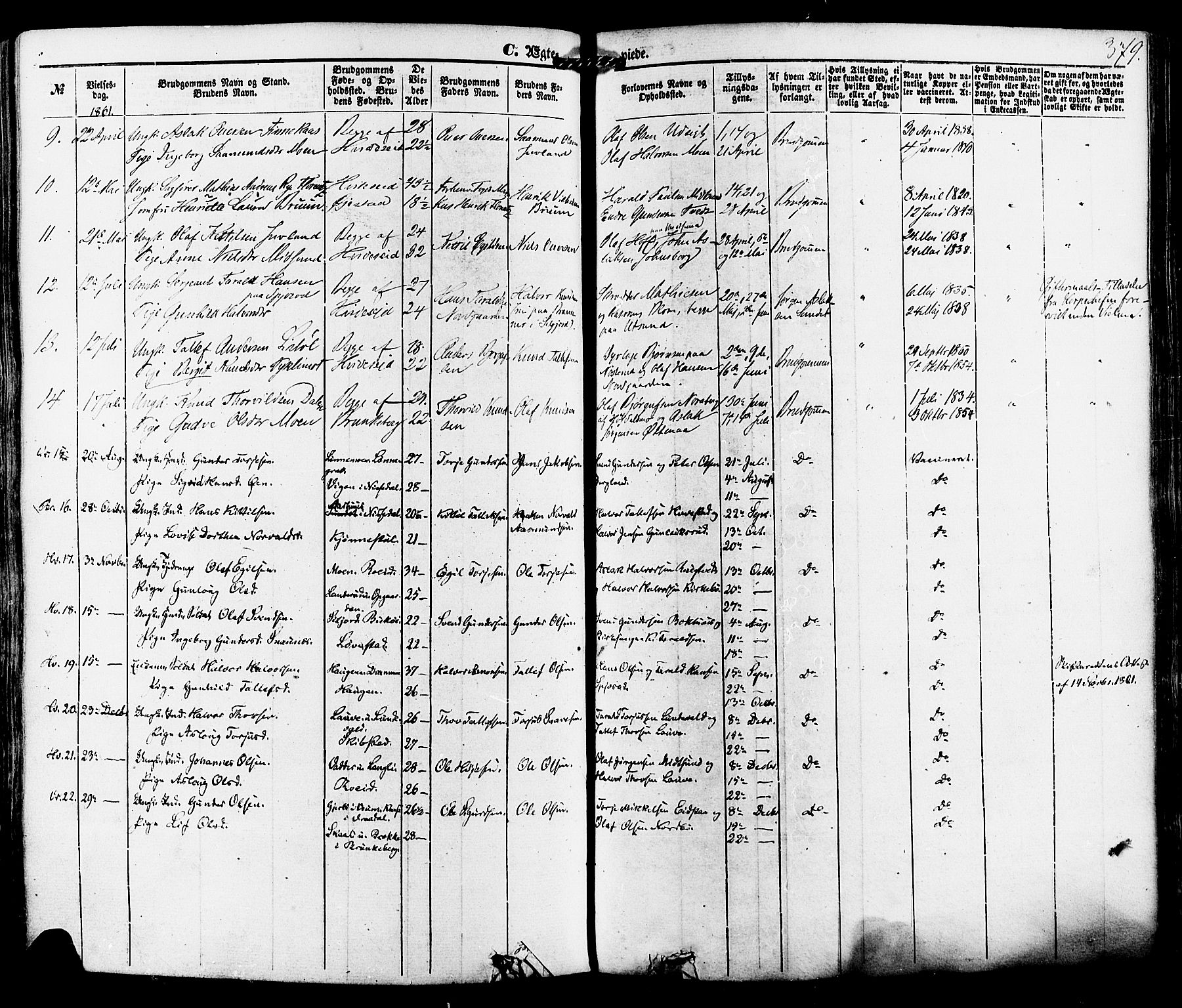 Kviteseid kirkebøker, SAKO/A-276/F/Fa/L0007: Parish register (official) no. I 7, 1859-1881, p. 379