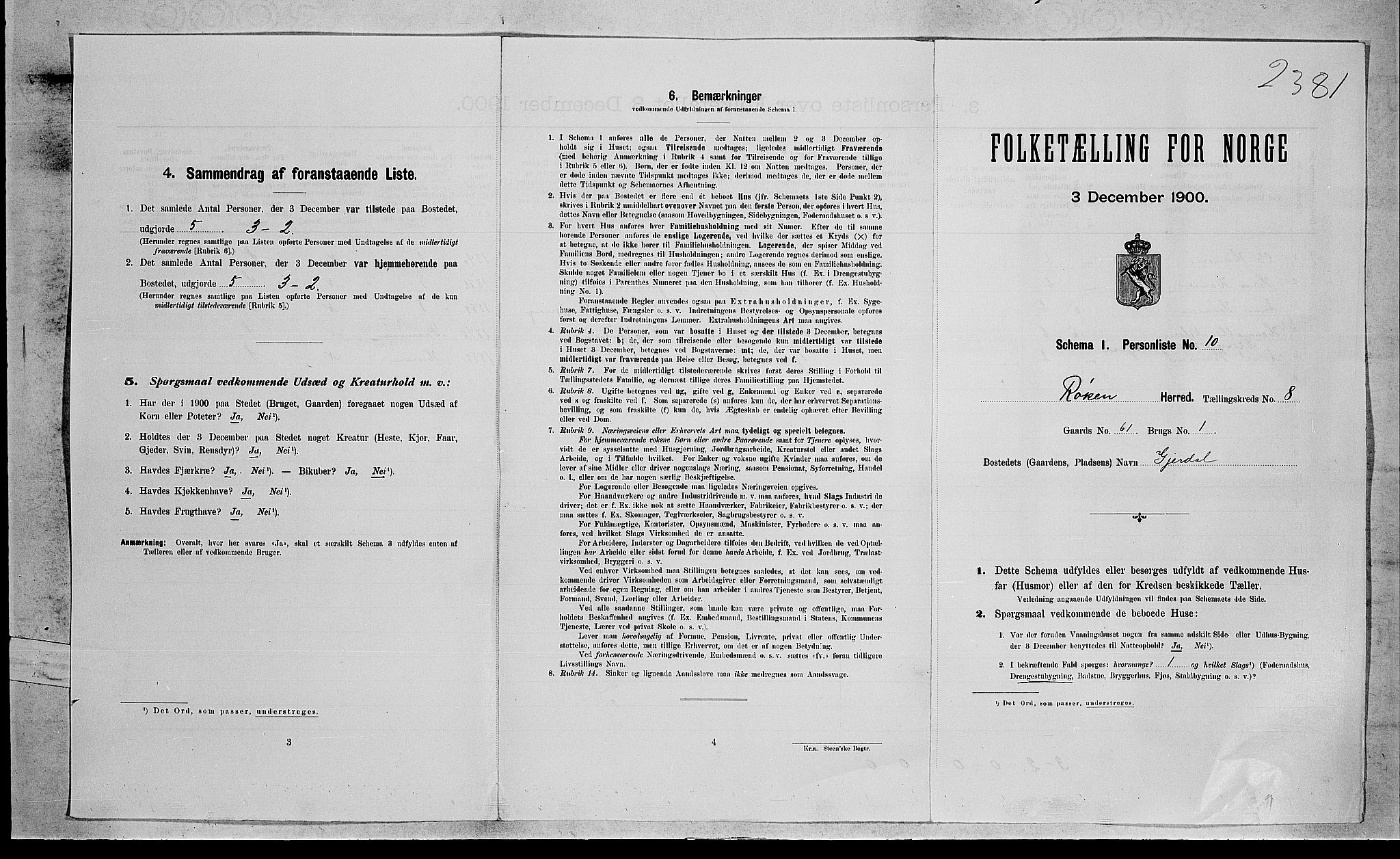 RA, 1900 census for Røyken, 1900, p. 1276