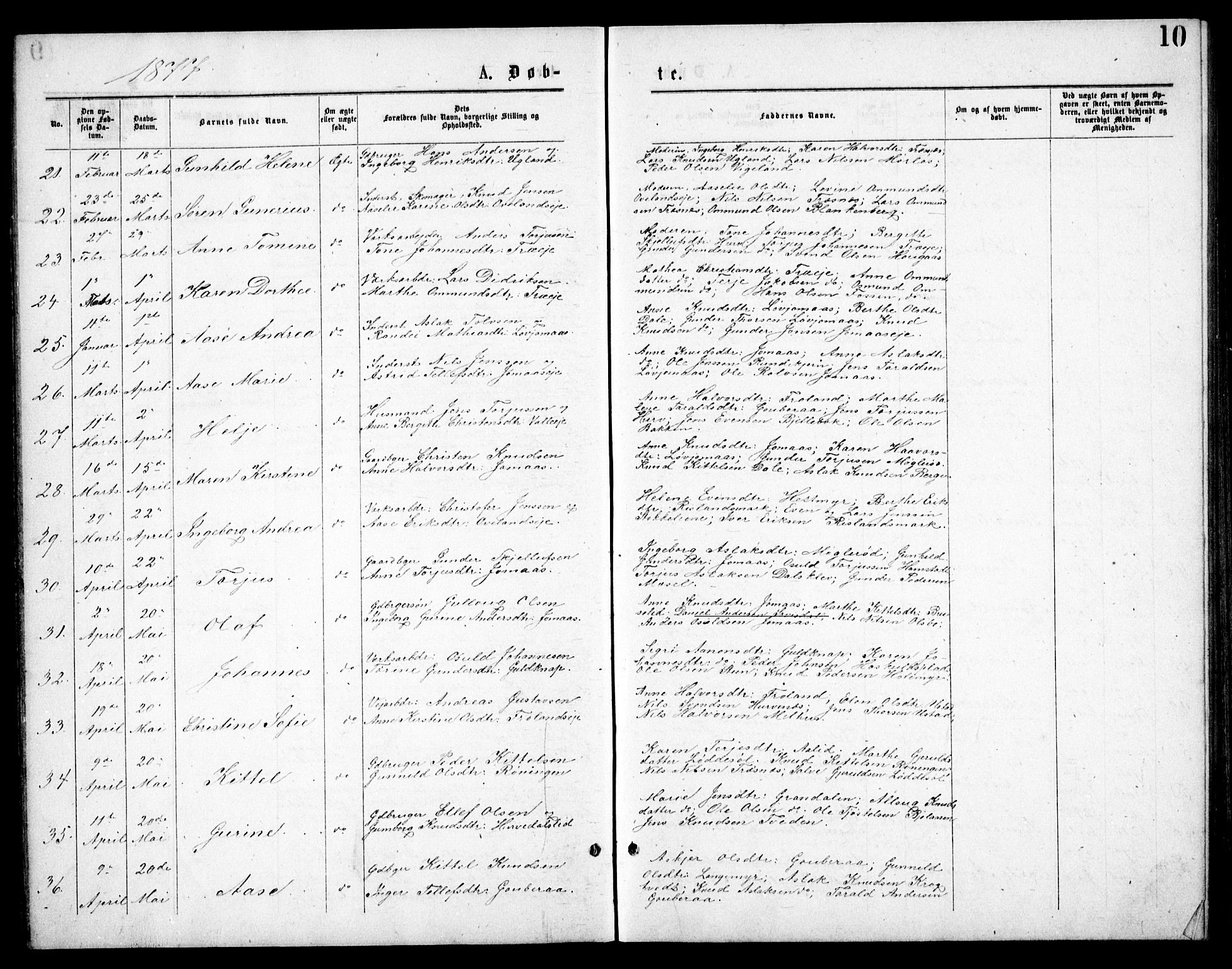 Froland sokneprestkontor, AV/SAK-1111-0013/F/Fb/L0009: Parish register (copy) no. B 9, 1875-1893, p. 10