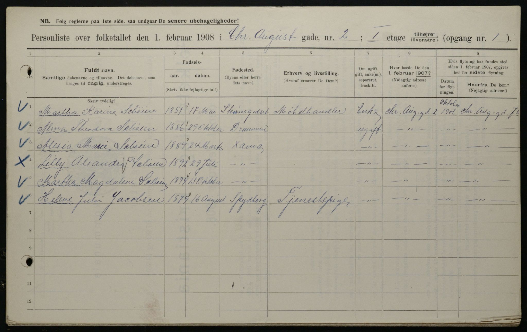 OBA, Municipal Census 1908 for Kristiania, 1908, p. 48284