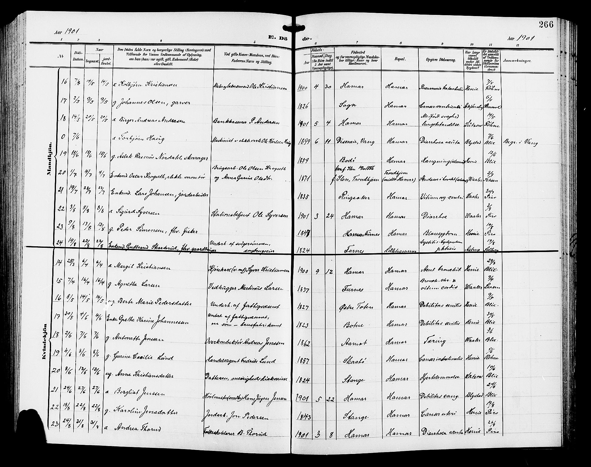 Hamar prestekontor, AV/SAH-DOMPH-002/H/Ha/Hab/L0001: Parish register (copy) no. 1, 1899-1914, p. 266