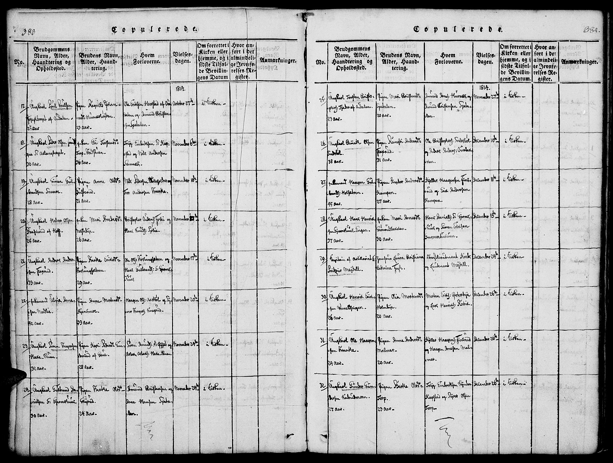 Vinger prestekontor, SAH/PREST-024/H/Ha/Haa/L0006: Parish register (official) no. 6, 1814-1825, p. 383-384