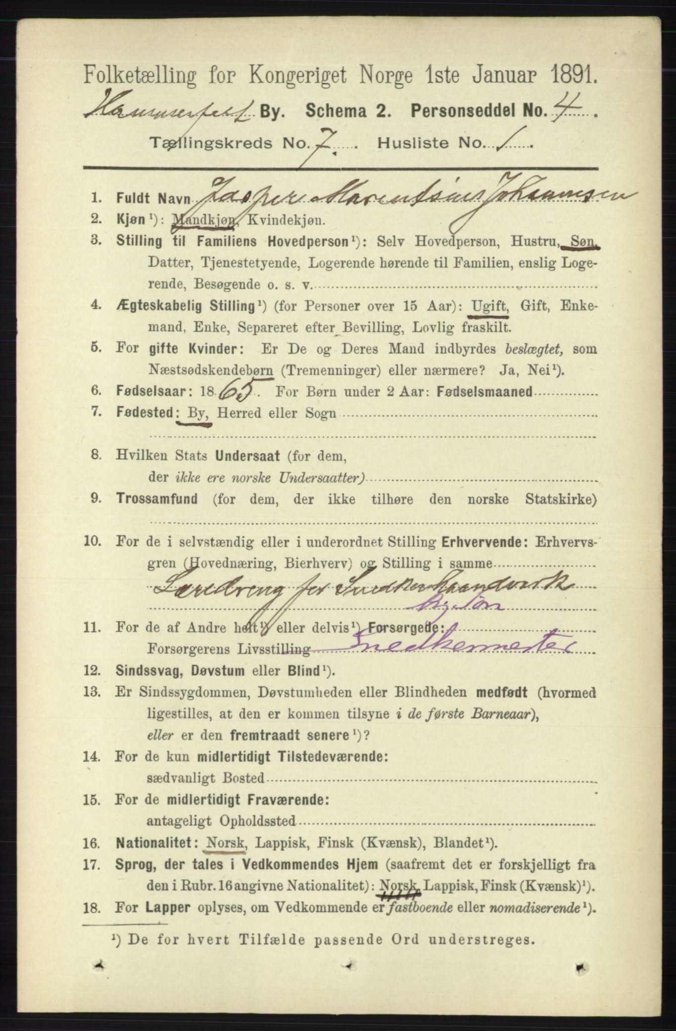 RA, 1891 census for 2001 Hammerfest, 1891, p. 2290