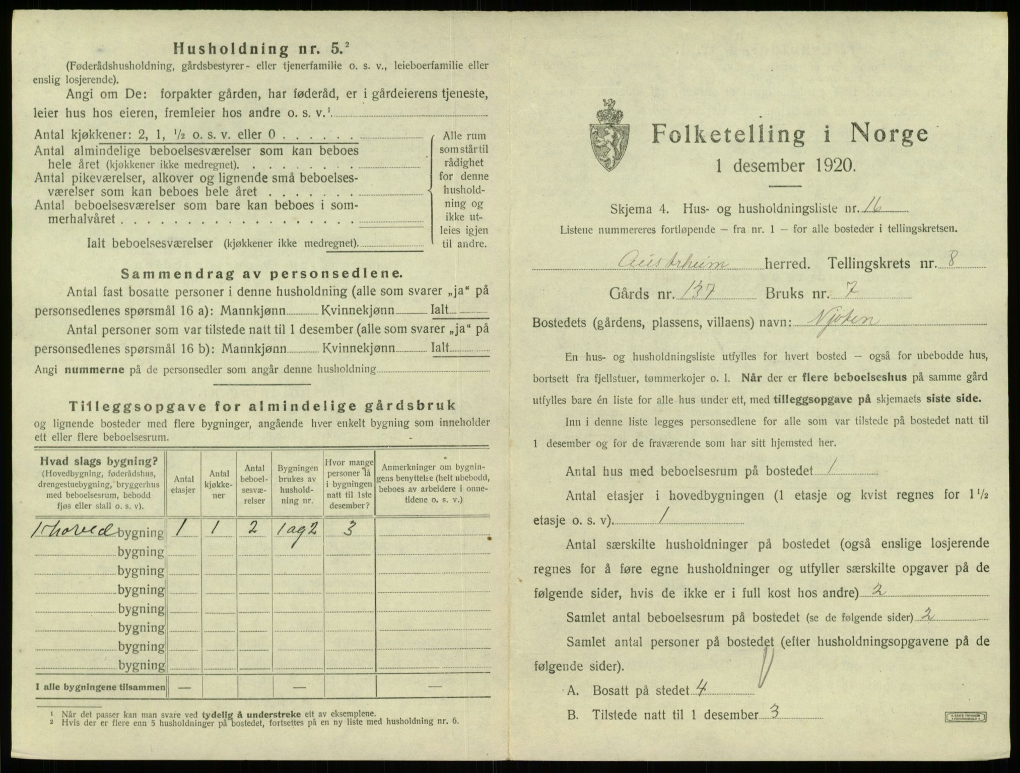 SAB, 1920 census for Austrheim, 1920, p. 414