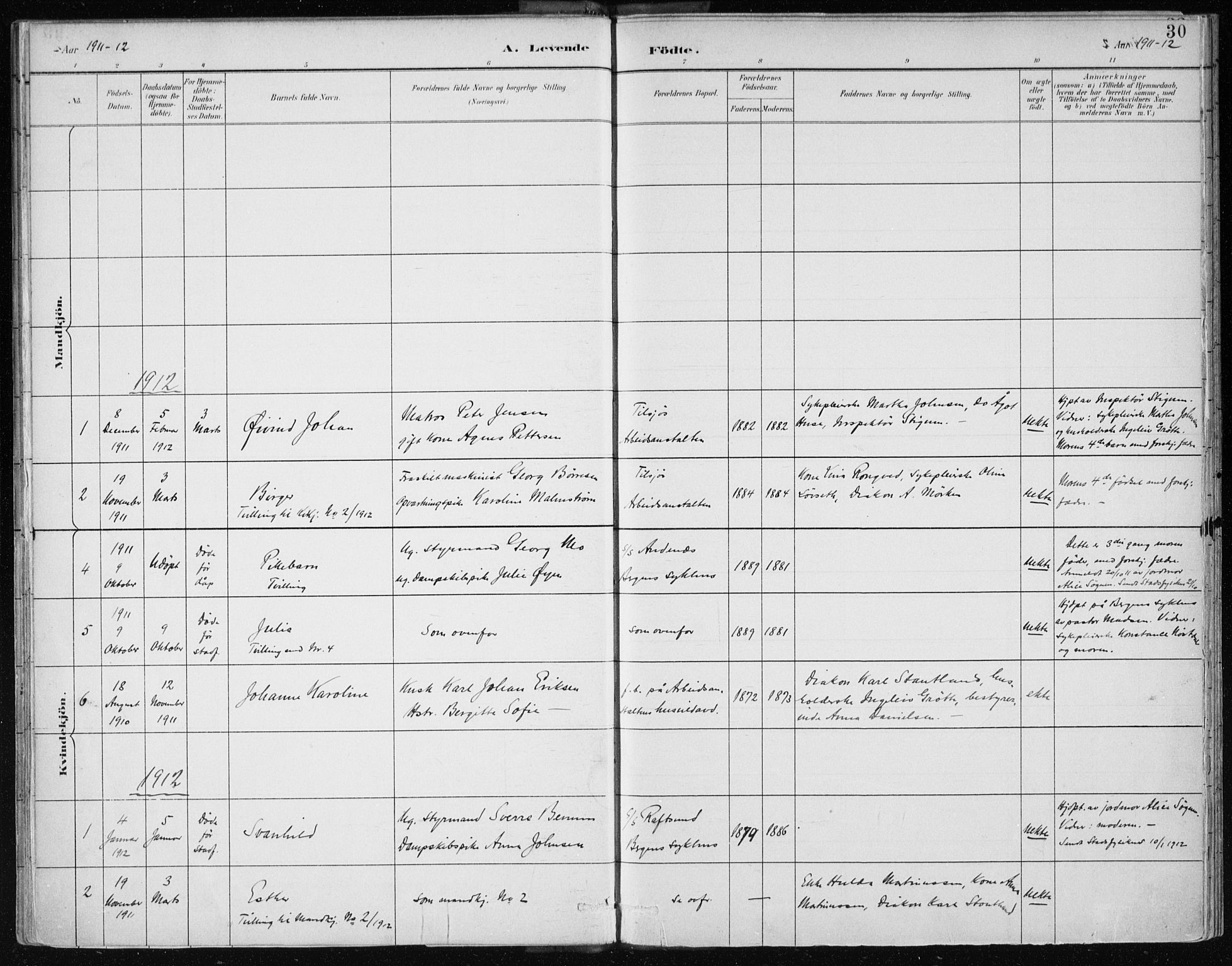 Bergen kommunale pleiehjem - stiftelsespresten, SAB/A-100281: Parish register (official) no. A 2, 1887-1939, p. 30