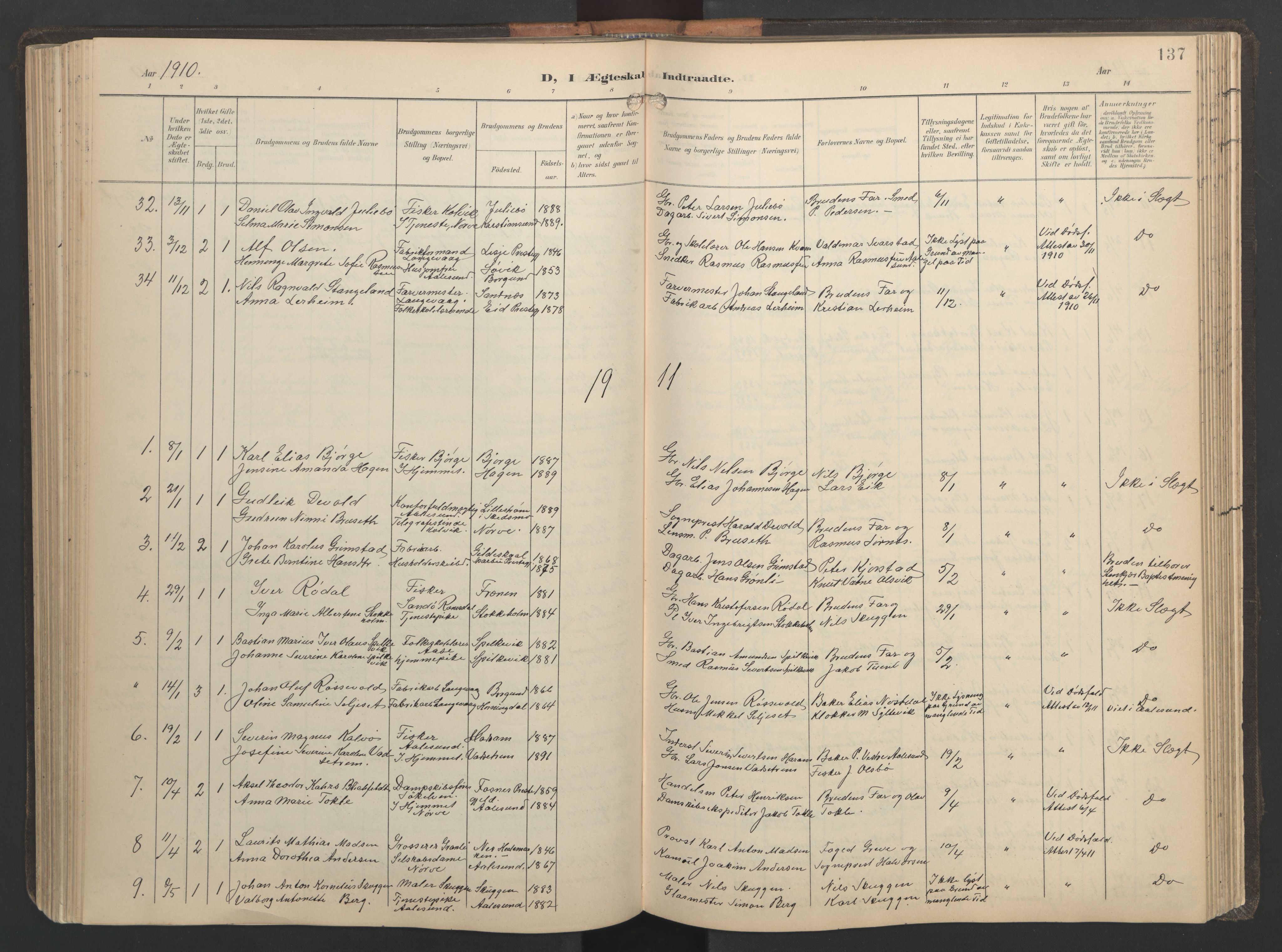 Ministerialprotokoller, klokkerbøker og fødselsregistre - Møre og Romsdal, AV/SAT-A-1454/528/L0433: Parish register (copy) no. 528C14, 1899-1922, p. 137