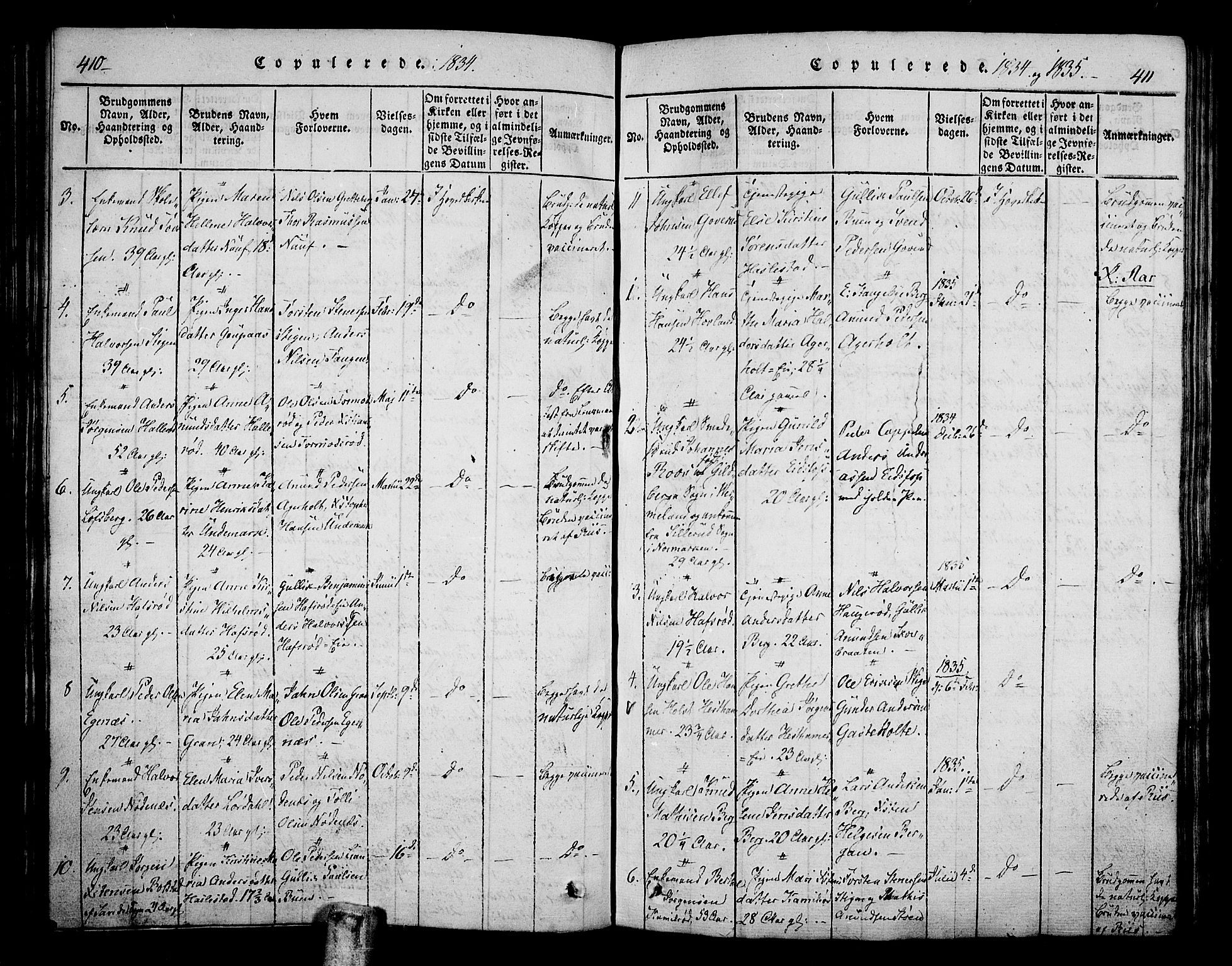 Hof kirkebøker, AV/SAKO-A-64/F/Fa/L0004: Parish register (official) no. I 4, 1814-1843, p. 410-411