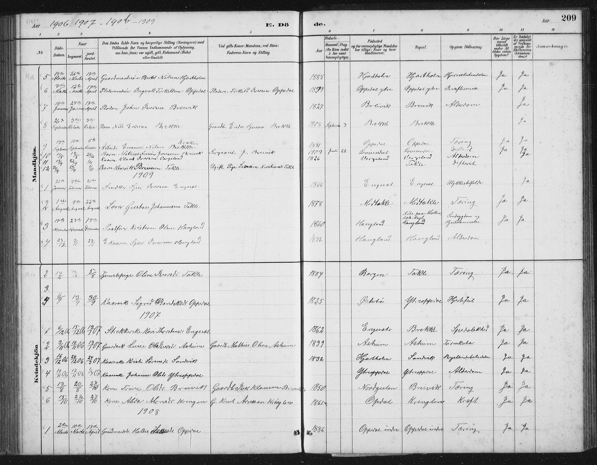 Gulen sokneprestembete, SAB/A-80201/H/Hab/Habc/L0002: Parish register (copy) no. C 2, 1880-1938, p. 209