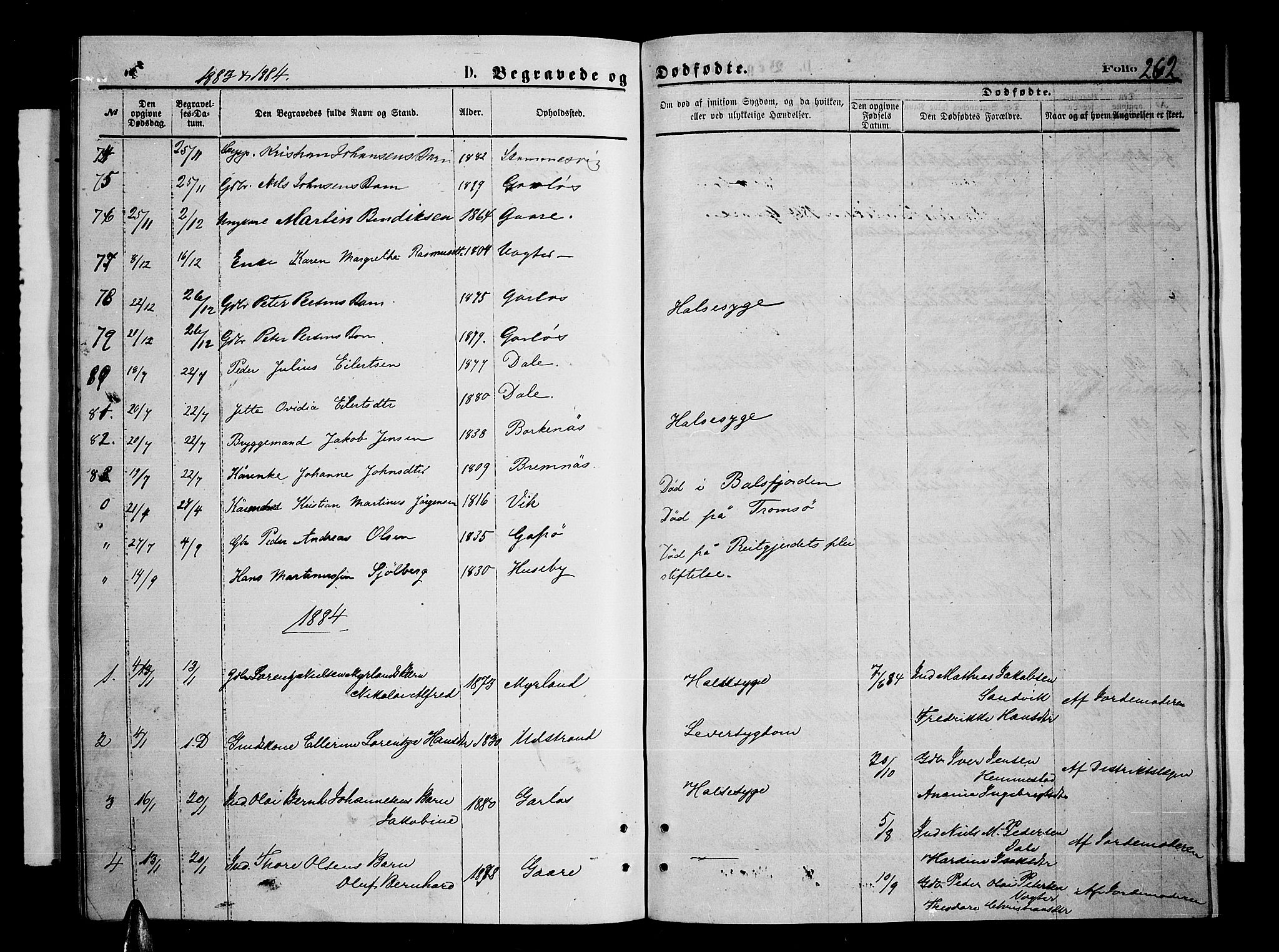 Kvæfjord sokneprestkontor, SATØ/S-1323/G/Ga/Gab/L0004klokker: Parish register (copy) no. 4, 1870-1886, p. 262