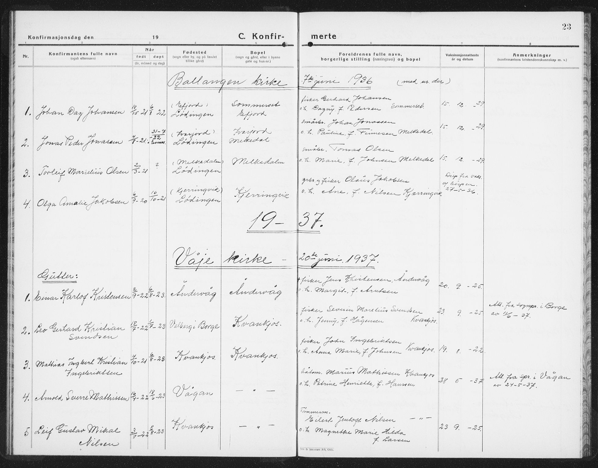 Ministerialprotokoller, klokkerbøker og fødselsregistre - Nordland, SAT/A-1459/872/L1050: Parish register (copy) no. 872C06, 1932-1942, p. 23